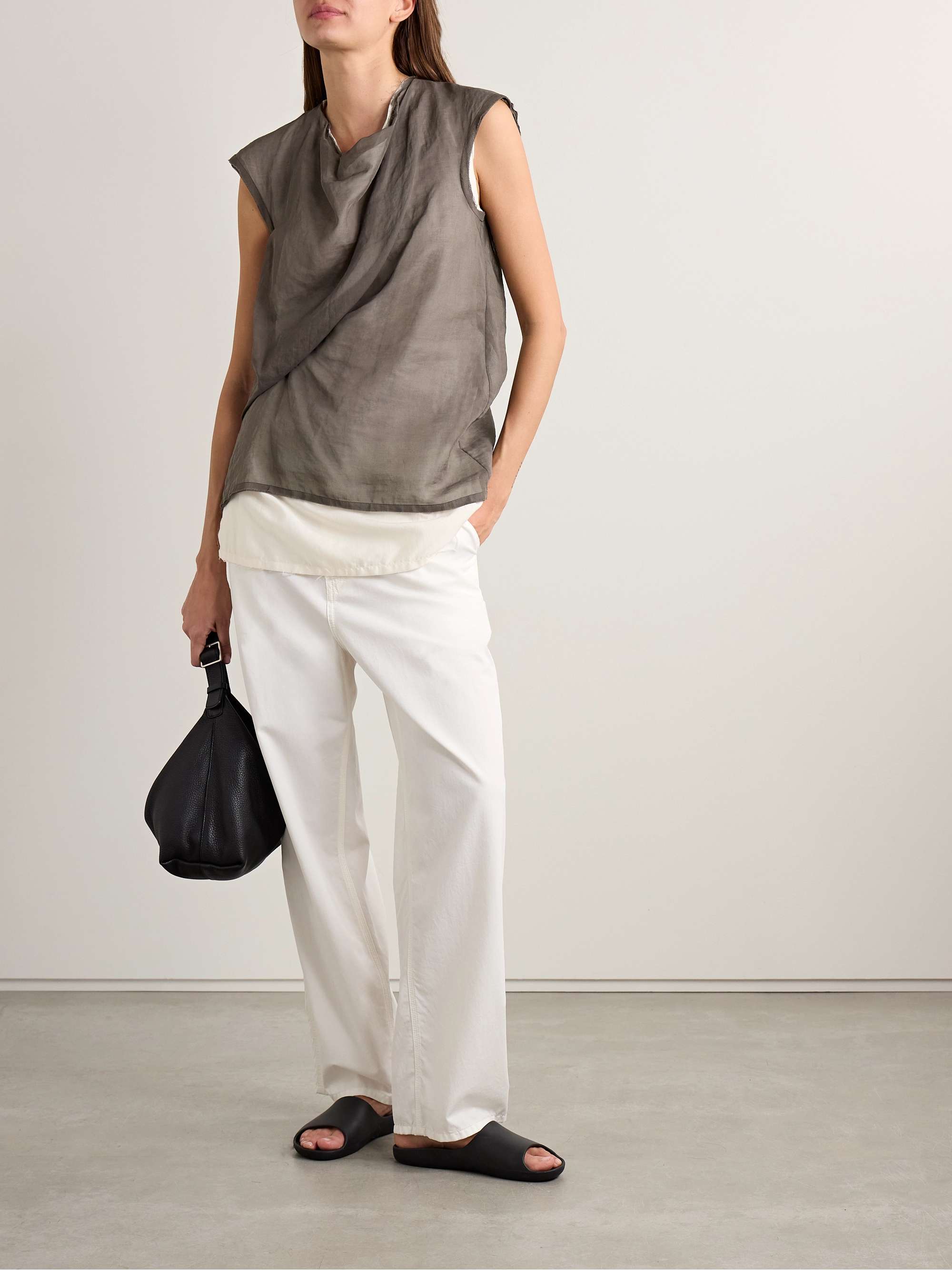 Inawa frayed layered draped cotton-voile tank view