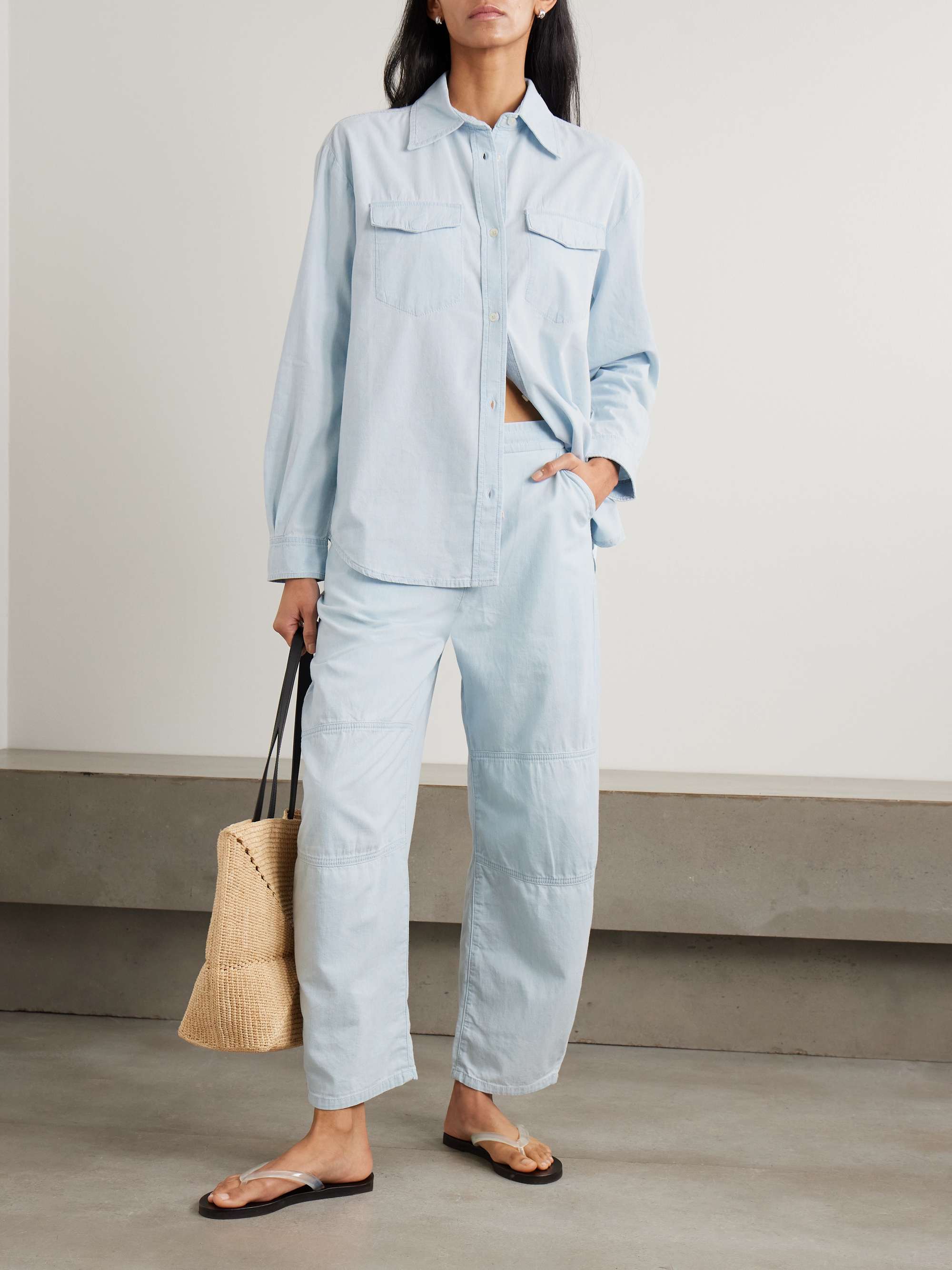 Cotton-chambray barrel-leg pants view
