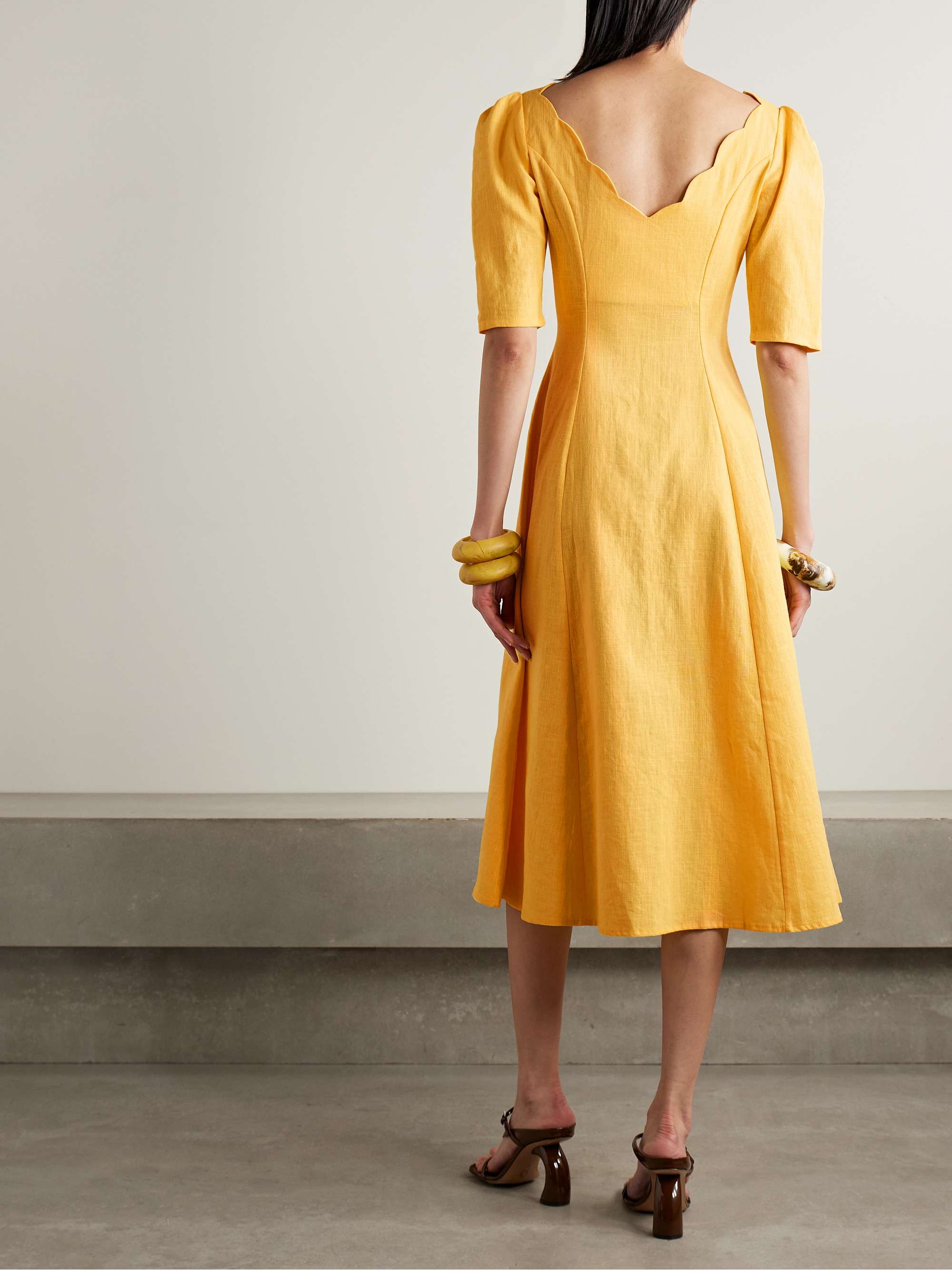 Scalloped ramie midi dress view