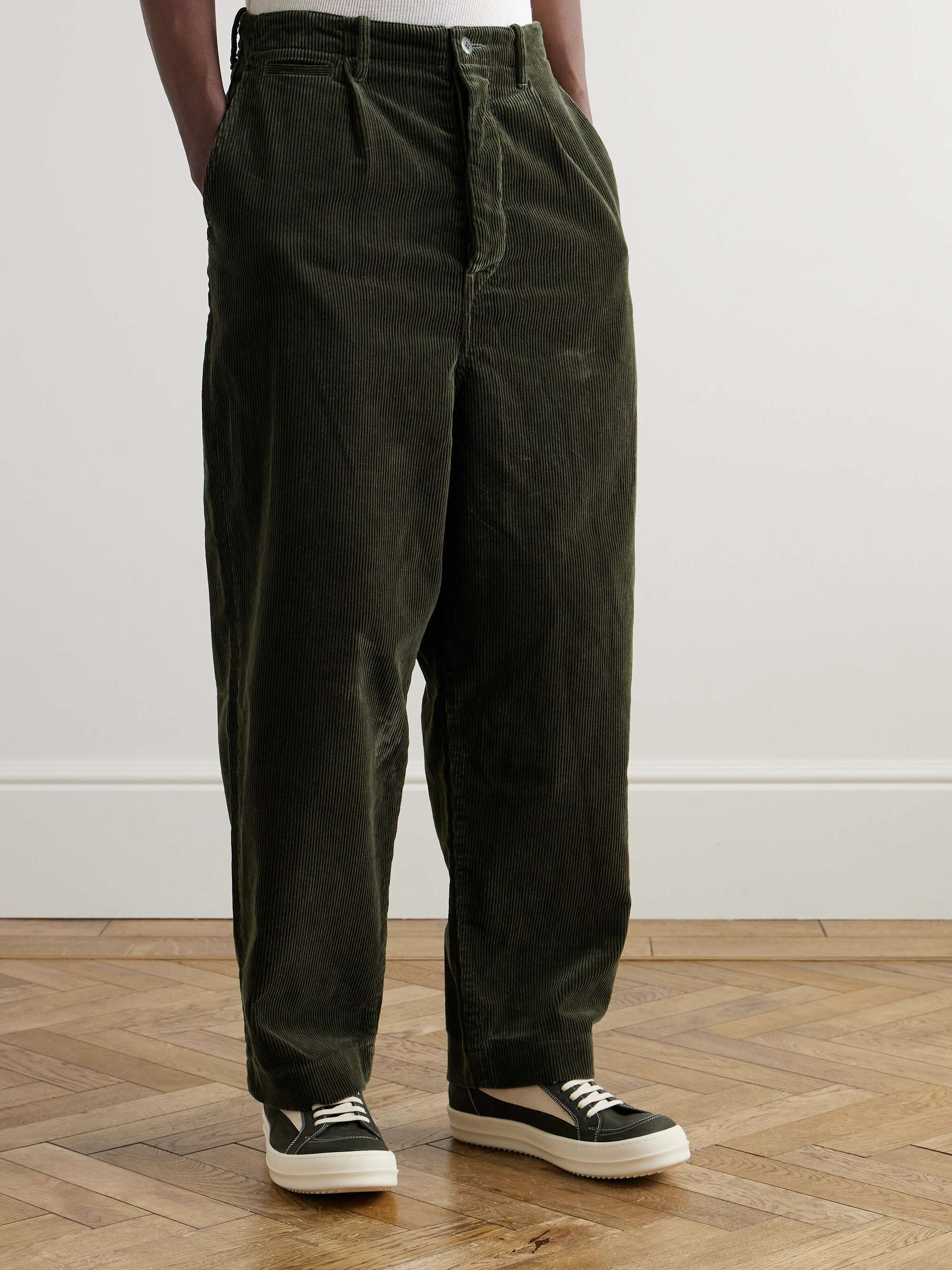 Wide-Leg Pleated Cotton-Corduroy Trousers view