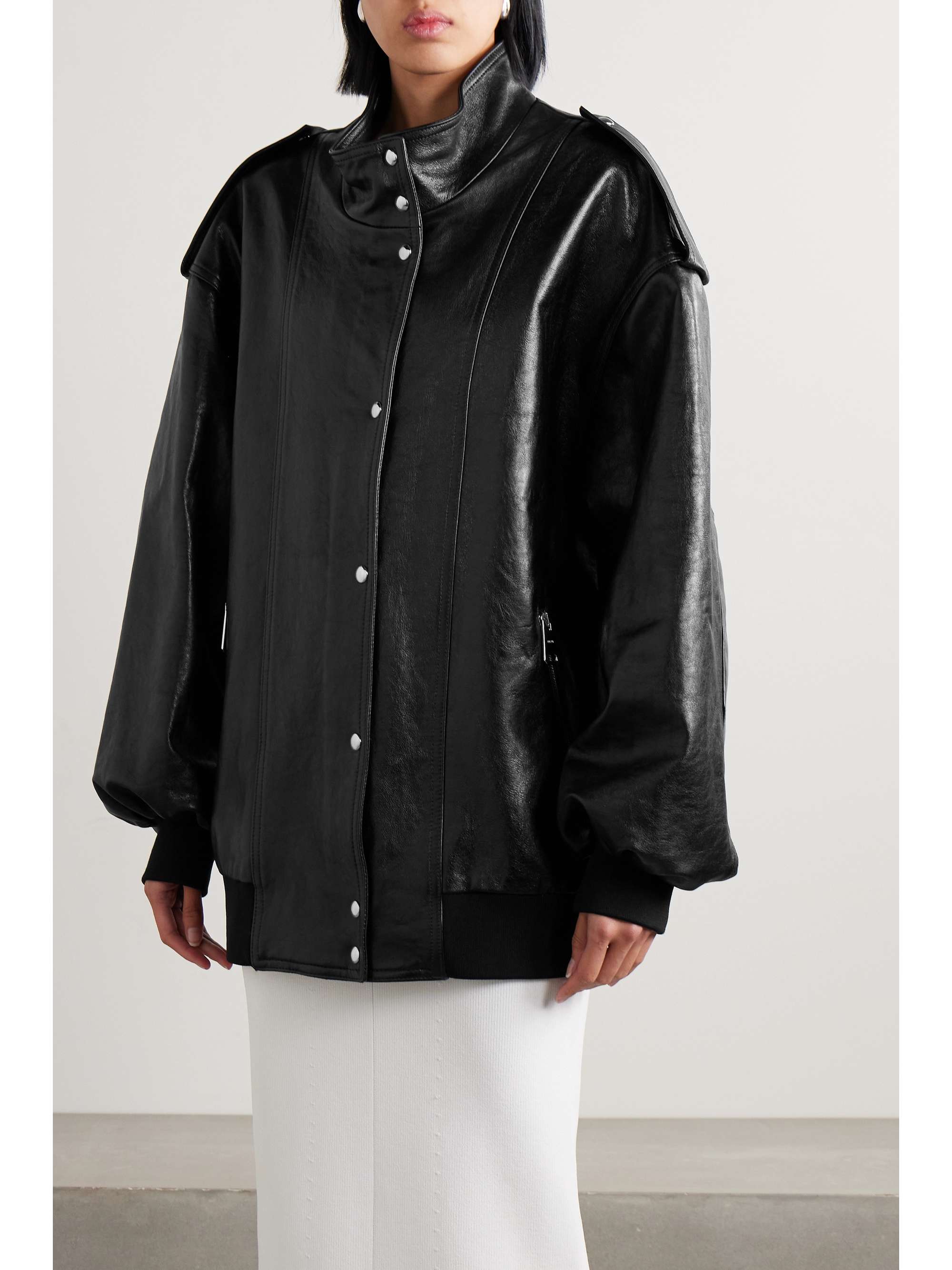 Farris oversized paneled leather bomber jacket view