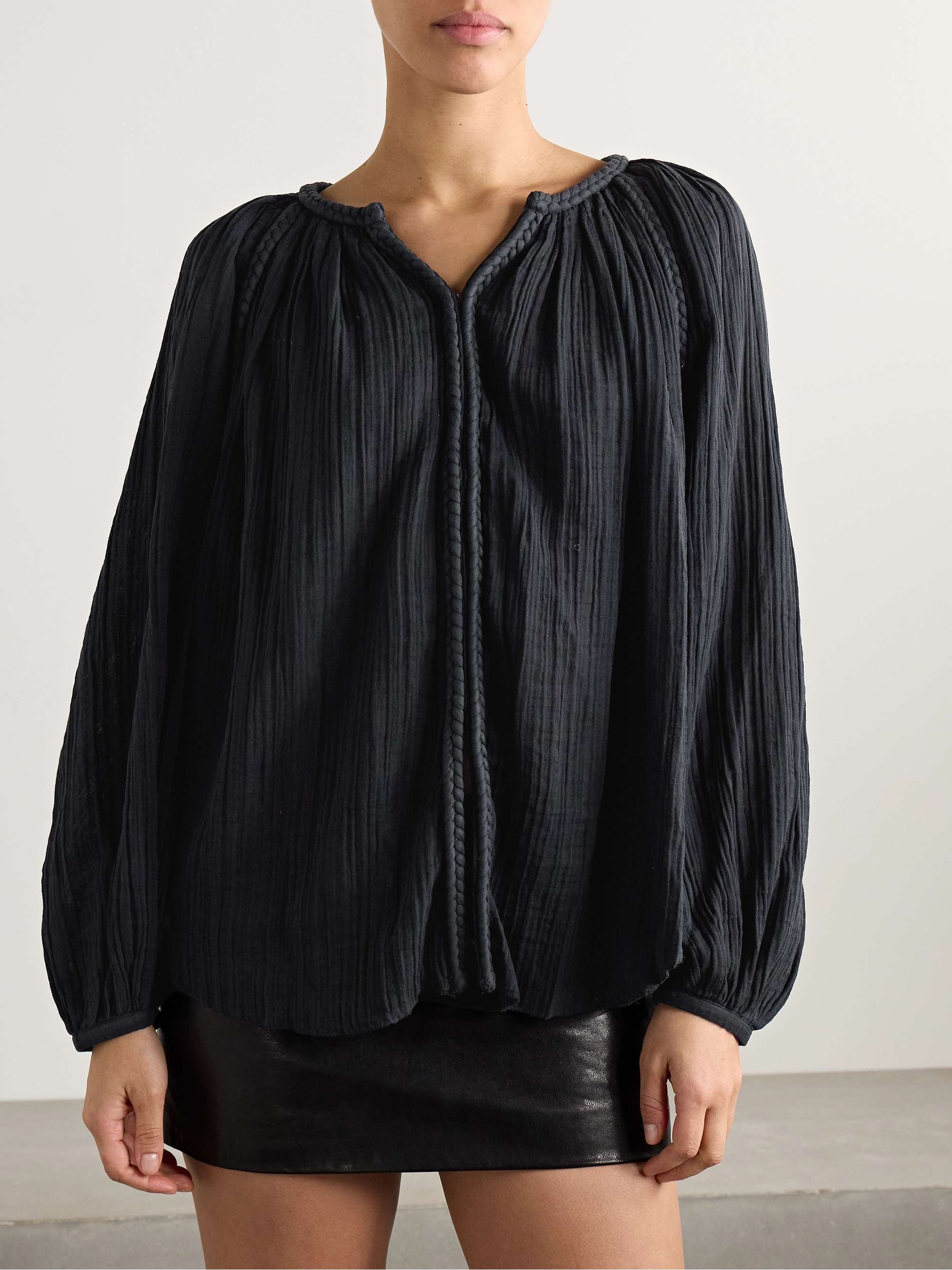 Jenna gathered organic cotton-gauze blouse view