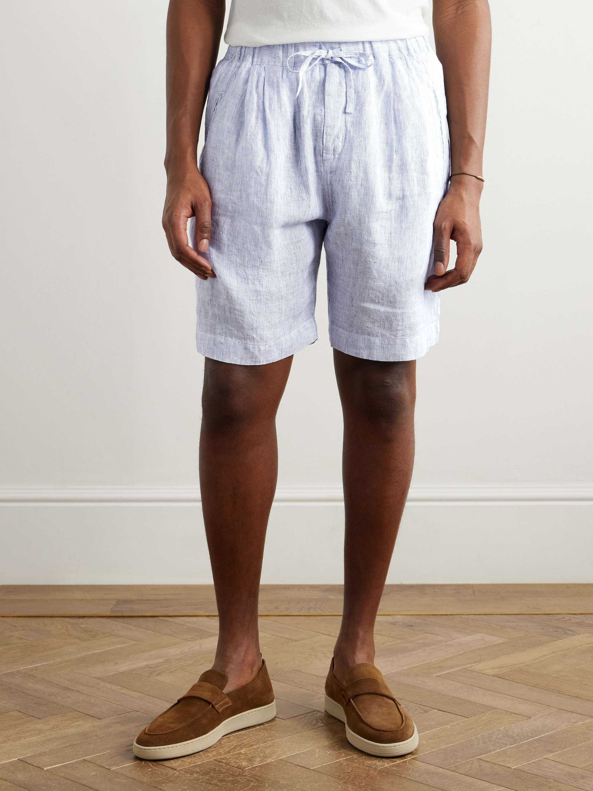 Kevin Straight-Leg Pleated Linen Drawstring Shorts view