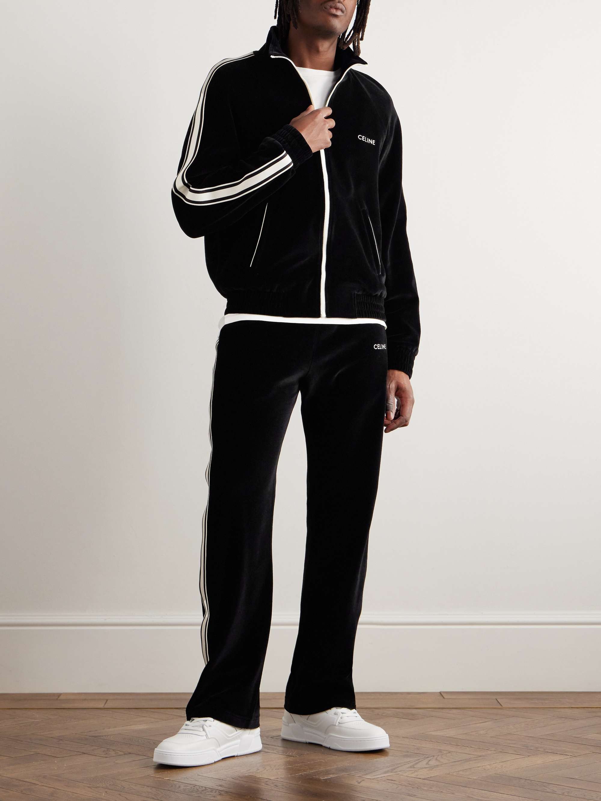 Logo-Embroidered Striped Cotton-Blend Velvet Track Jacket view