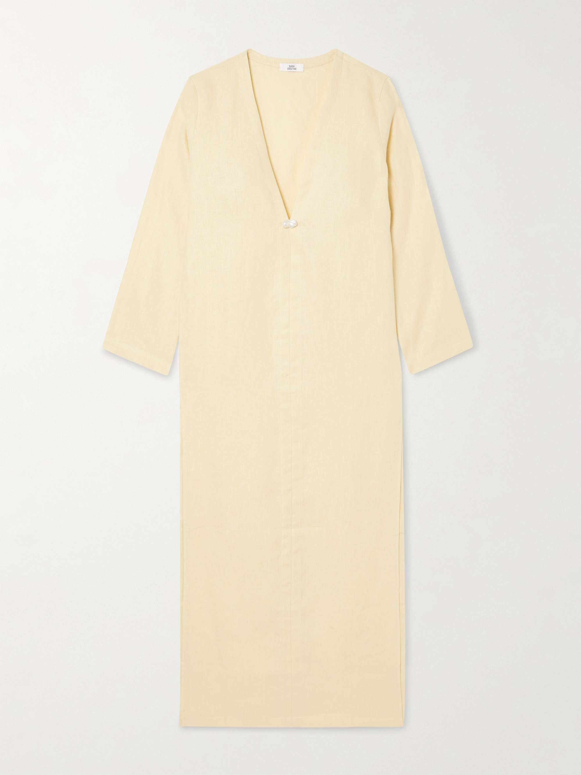 Pearl-embellished linen kaftan view