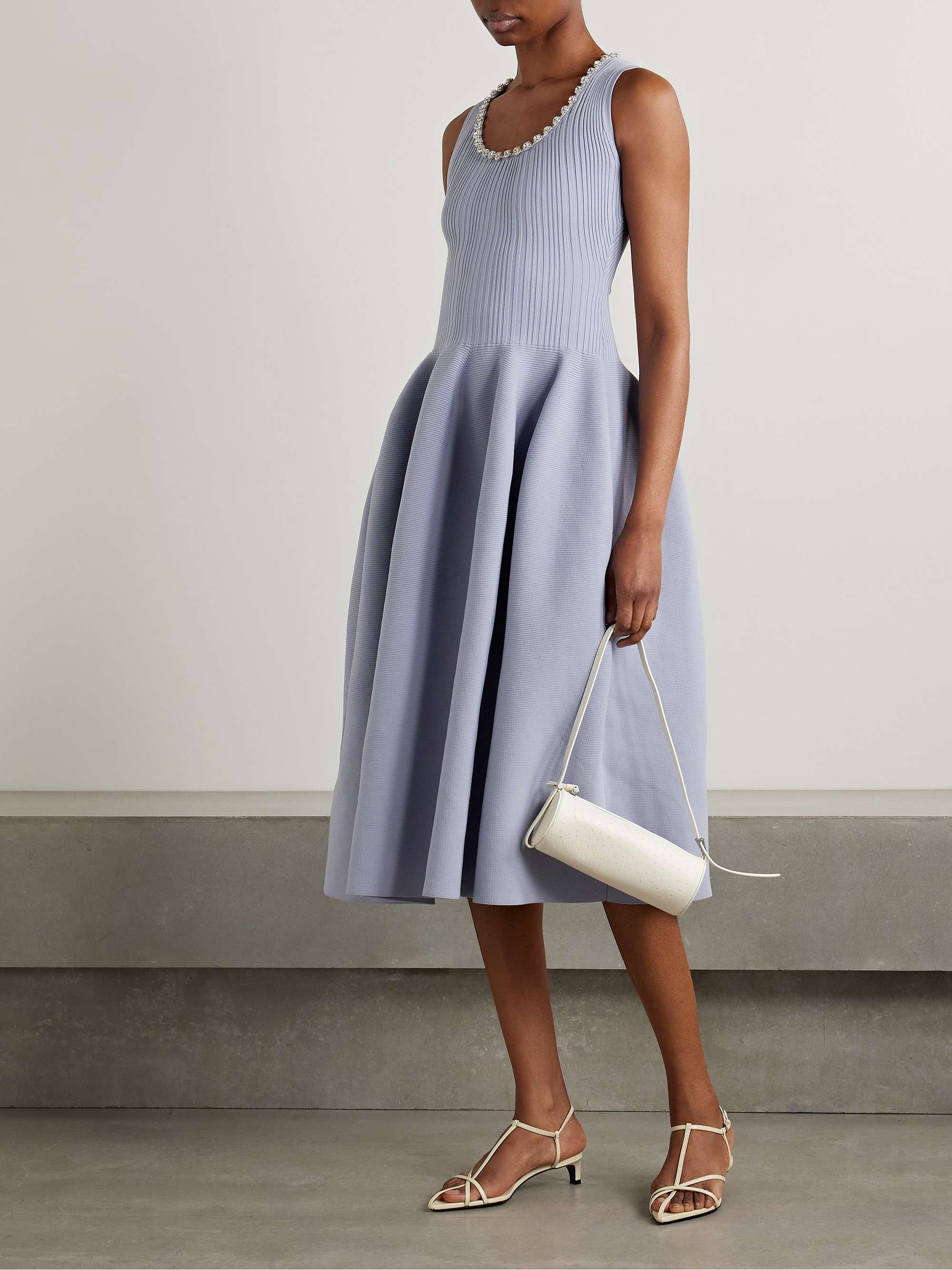 Crystal-embellished ribbed stretch-knit midi dress view