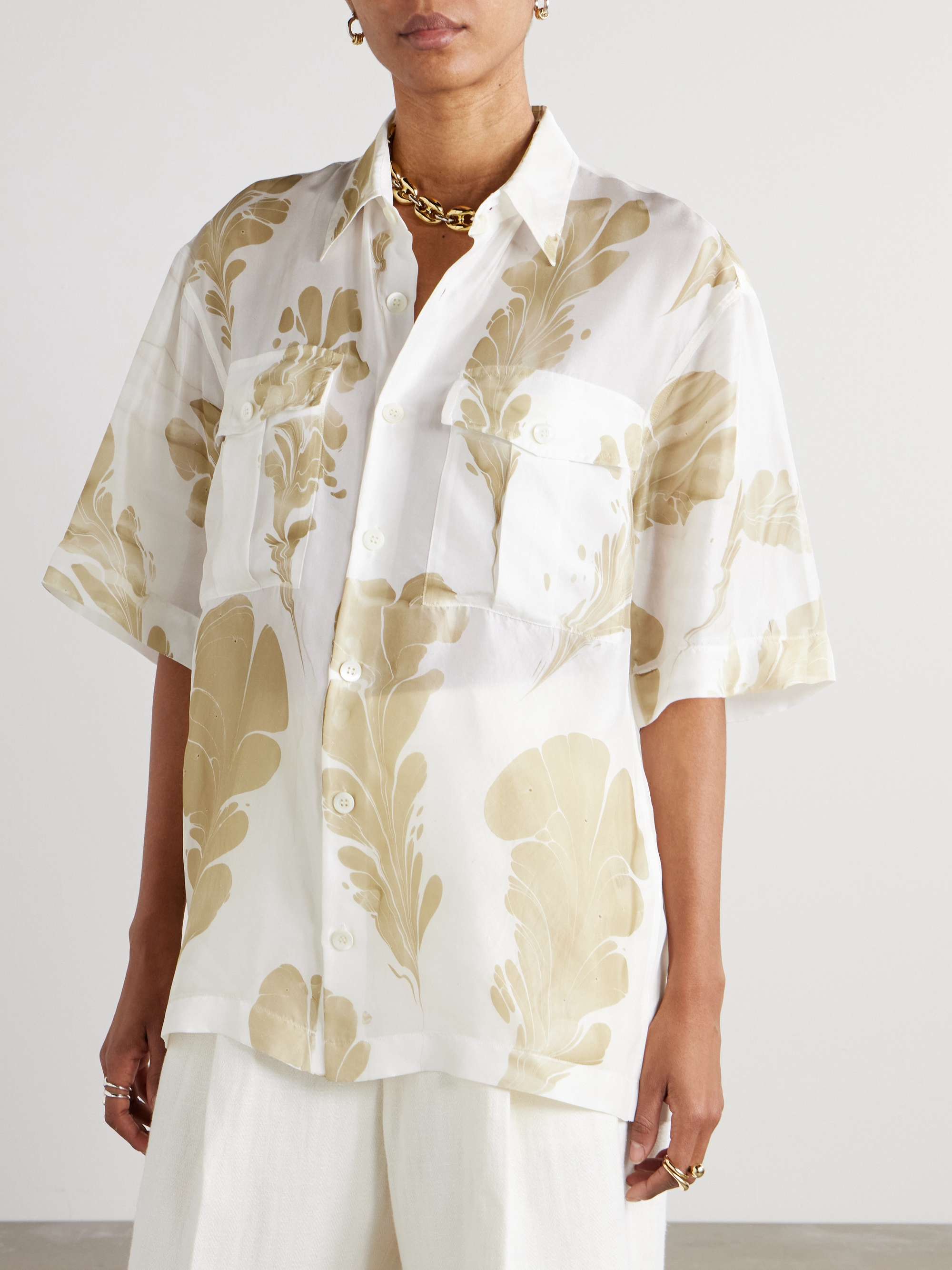 Printed silk-satin shirt view
