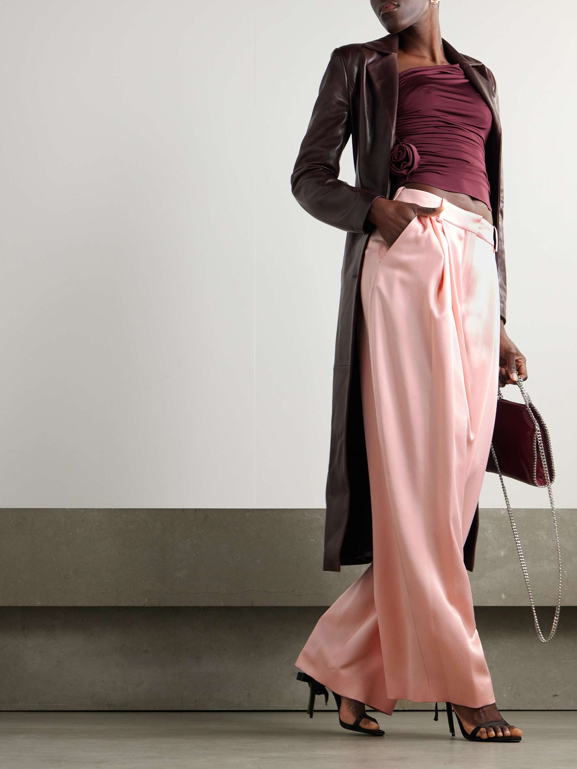 Pleated crepe wide-leg pants view