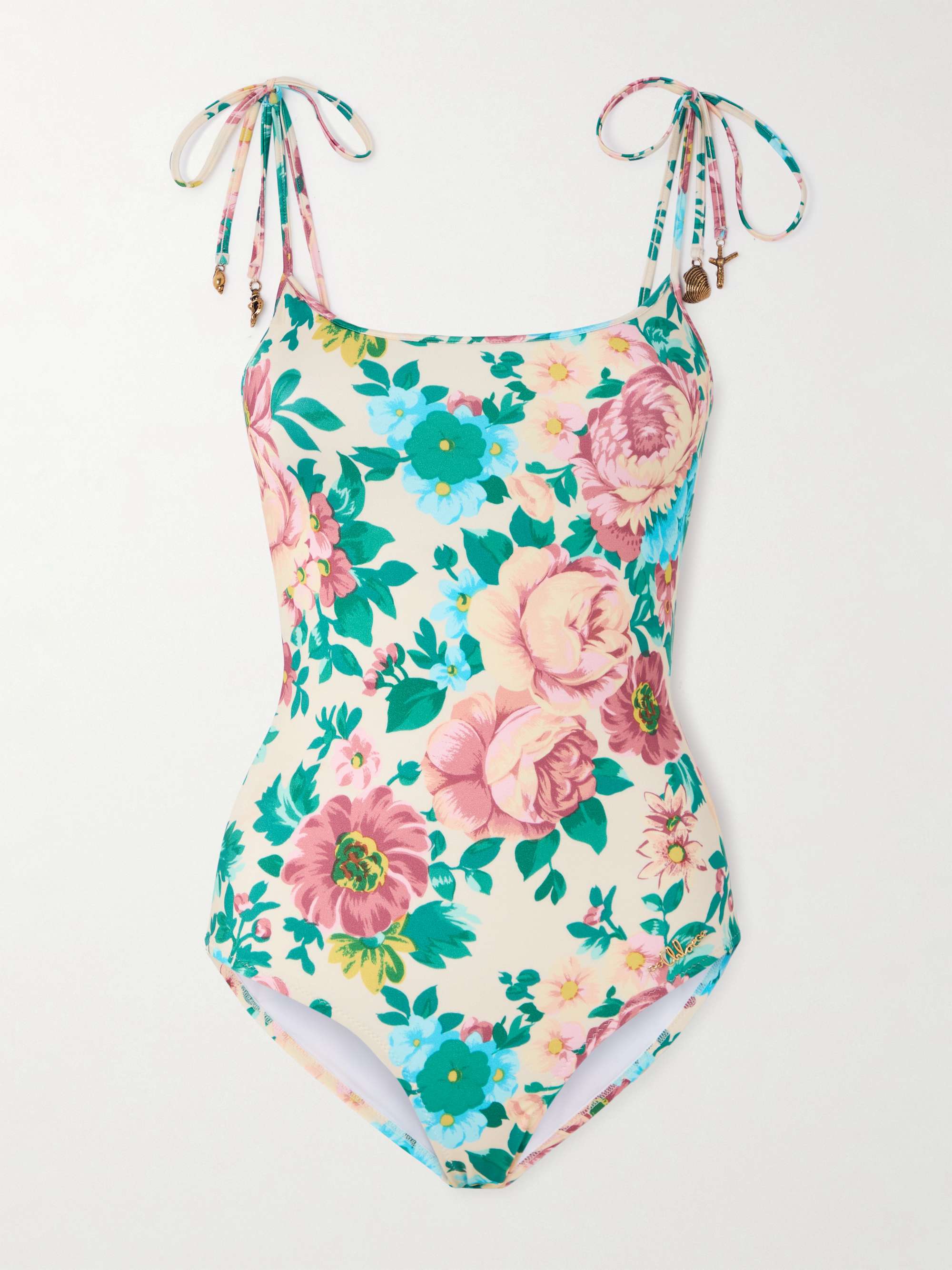 Embellished floral-print swimsuit view