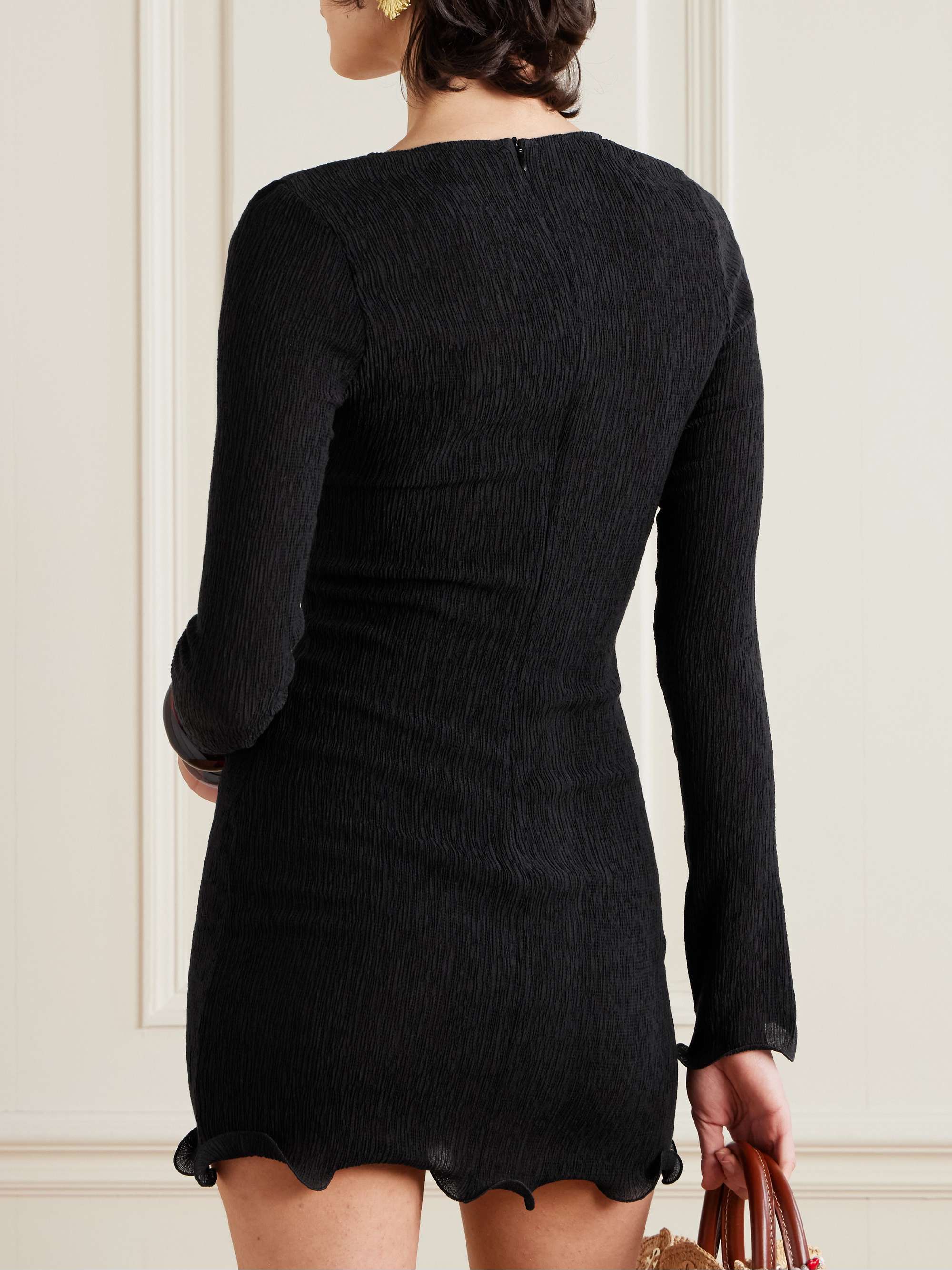 Appliquéd ruffled ribbed Lyocell-blend mini dress view