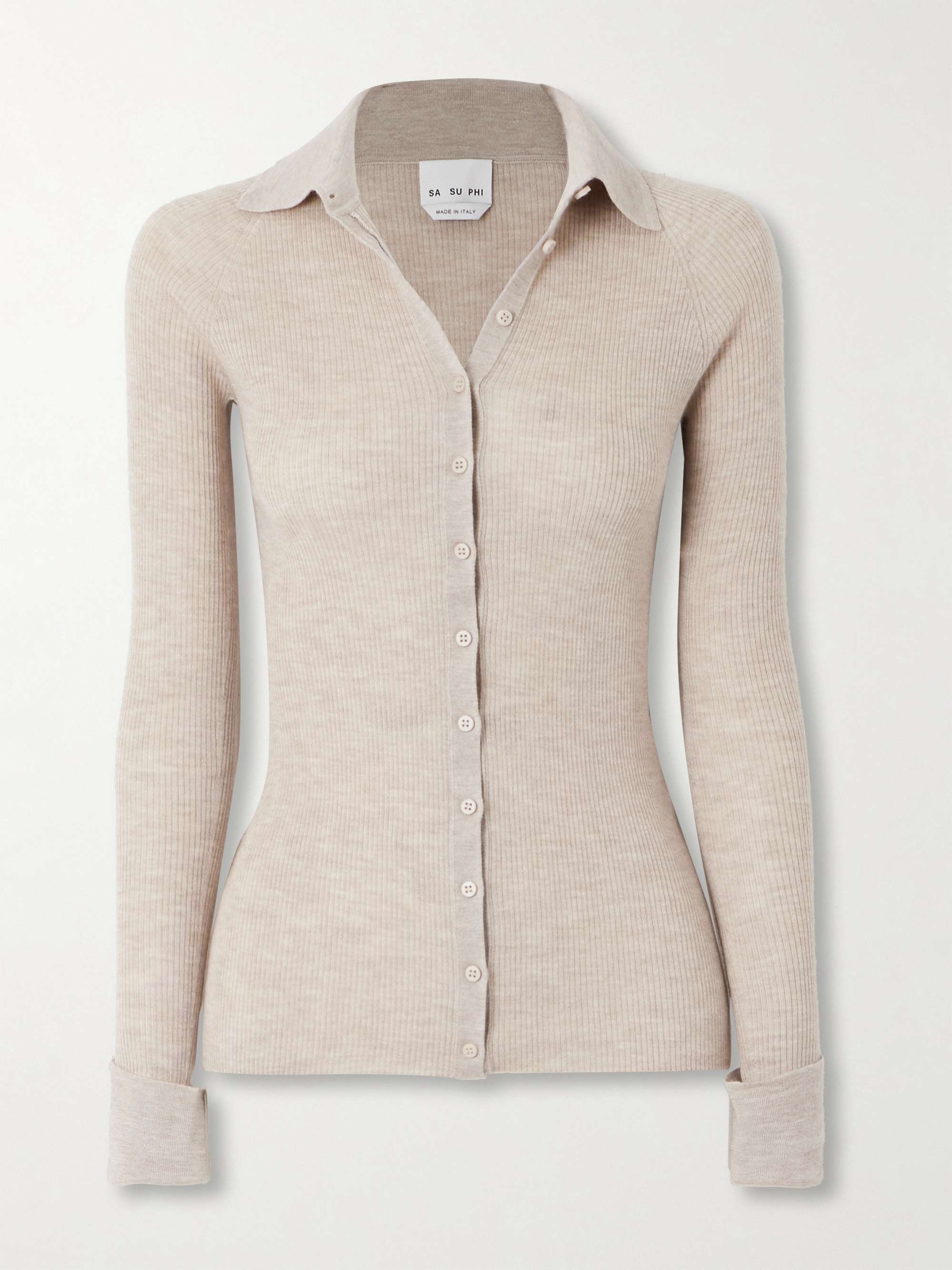 Ribbed cashmere and silk-blend cardigan view