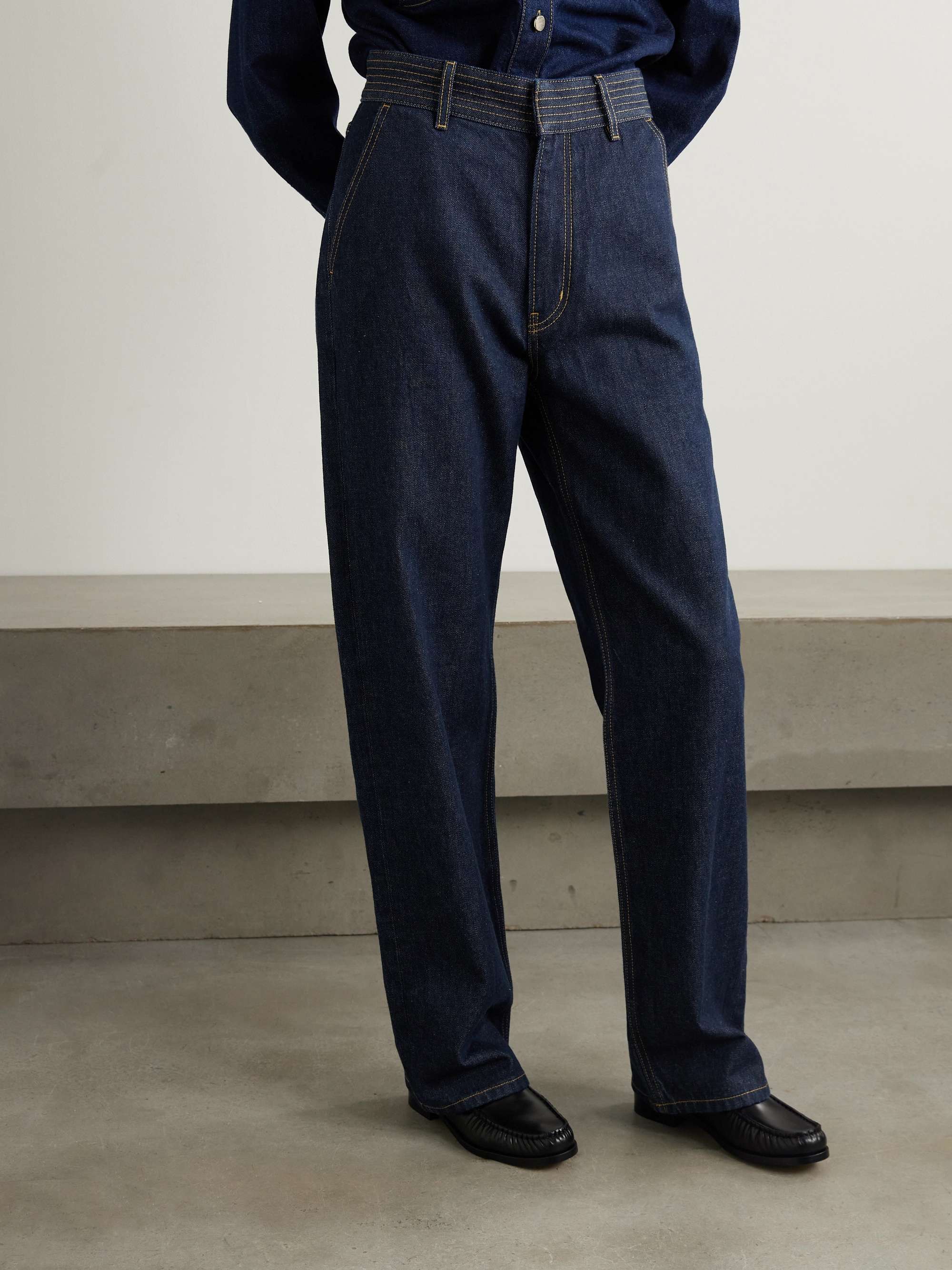 The Trapunto topstitched high-rise wide-leg organic jeans view
