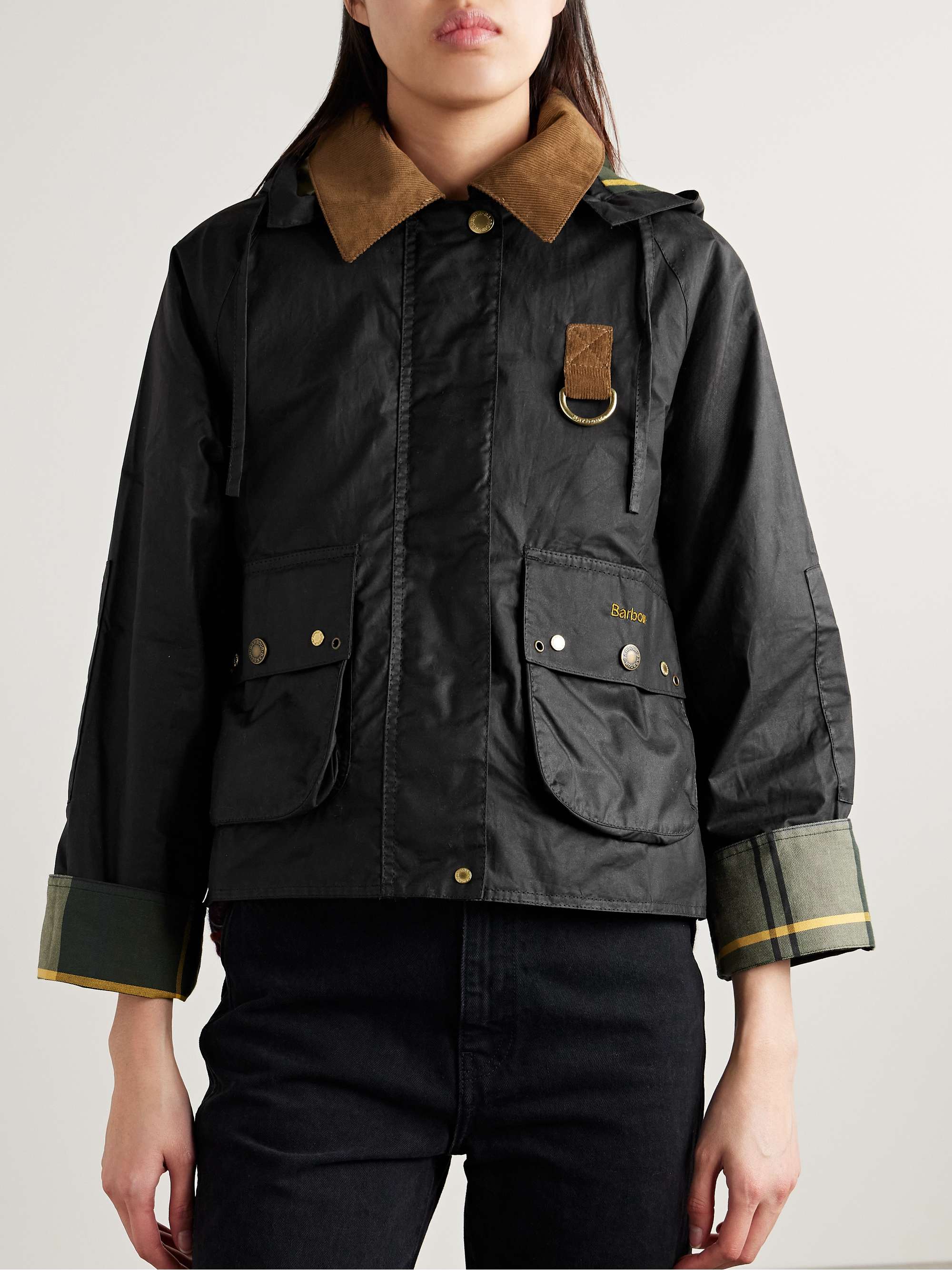 Erma hooded corduroy-trimmed waxed-cotton jacket view