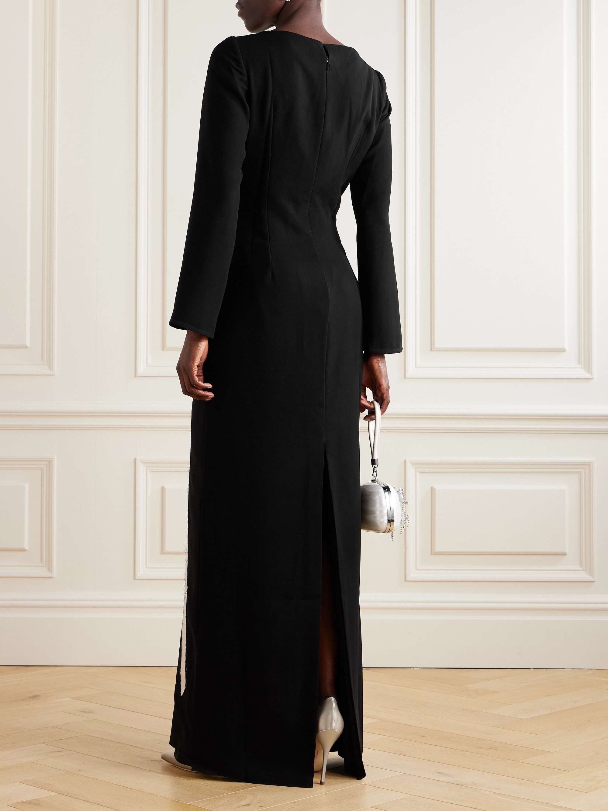 Crystal-embellished appliquéd silk-blend crepe gown view