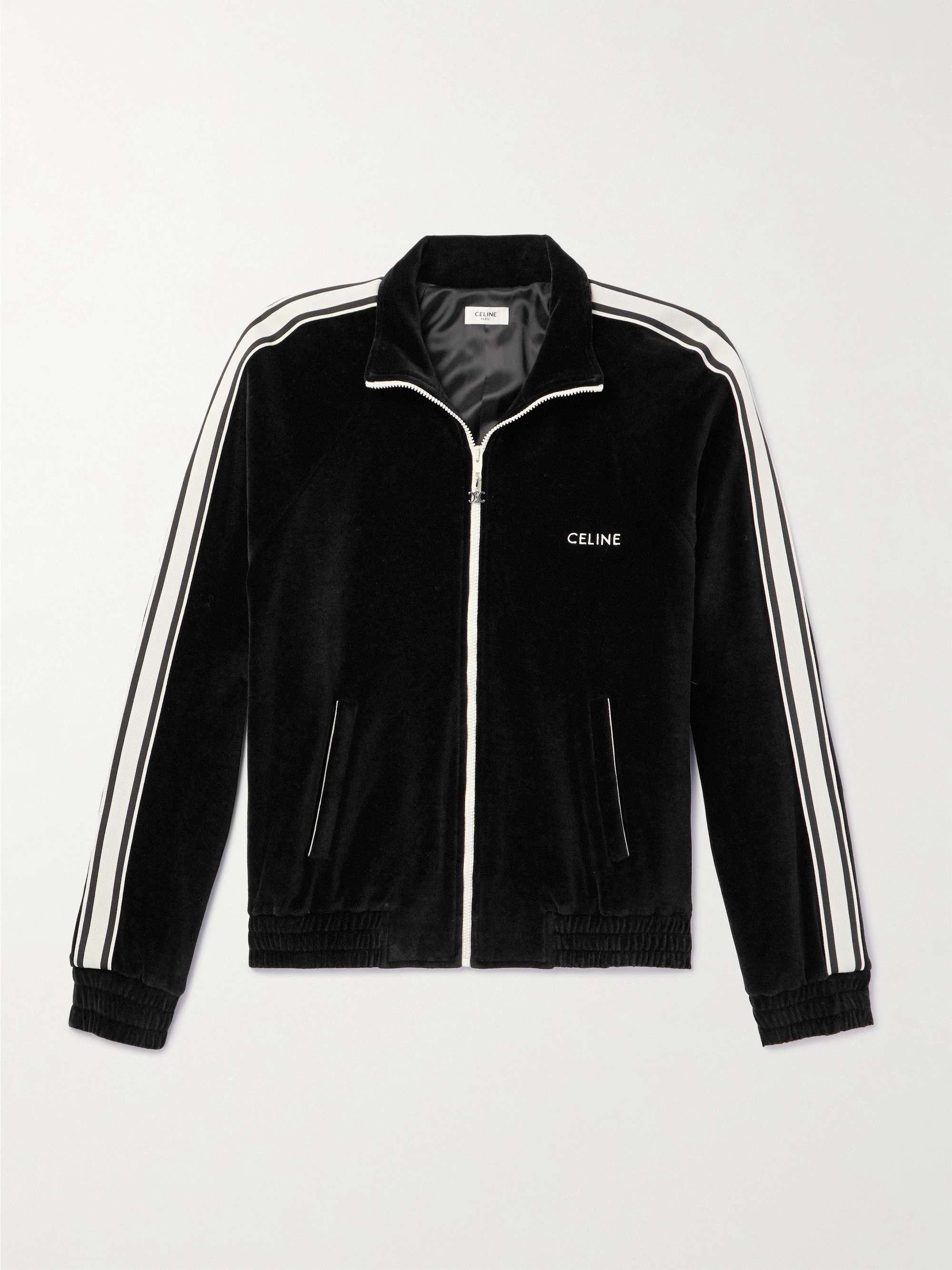 Logo-Embroidered Striped Cotton-Blend Velvet Track Jacket view
