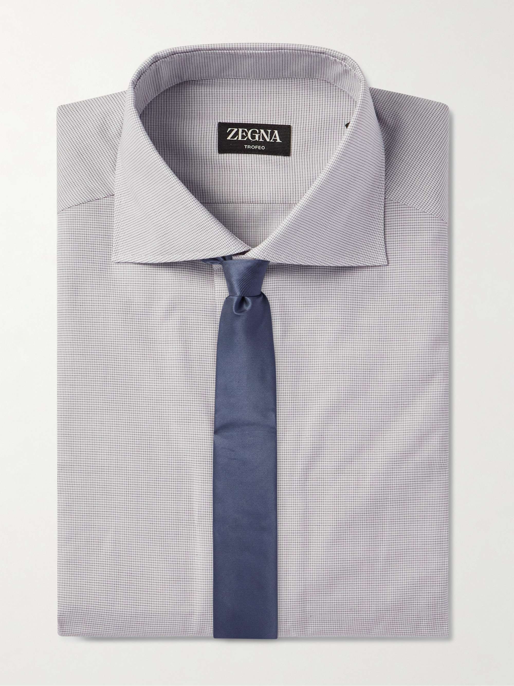 Cutaway-Collar Checked Cotton Shirt view