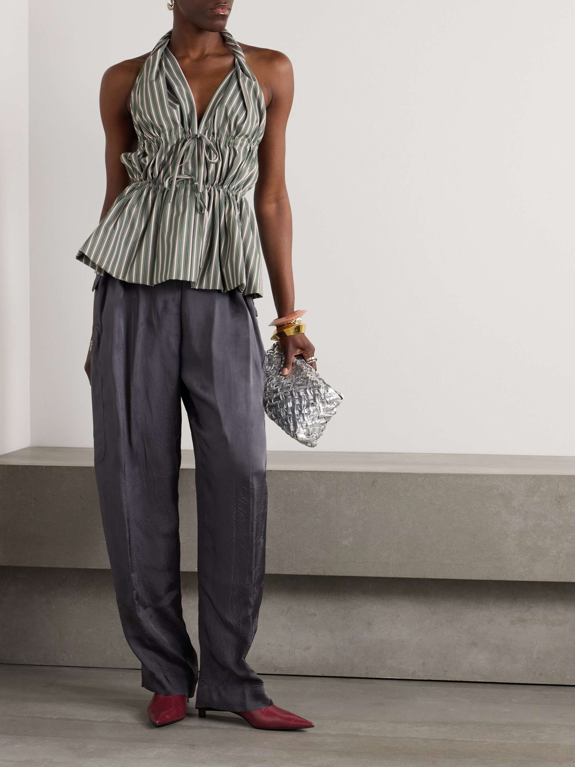 Striped cotton halterneck top view