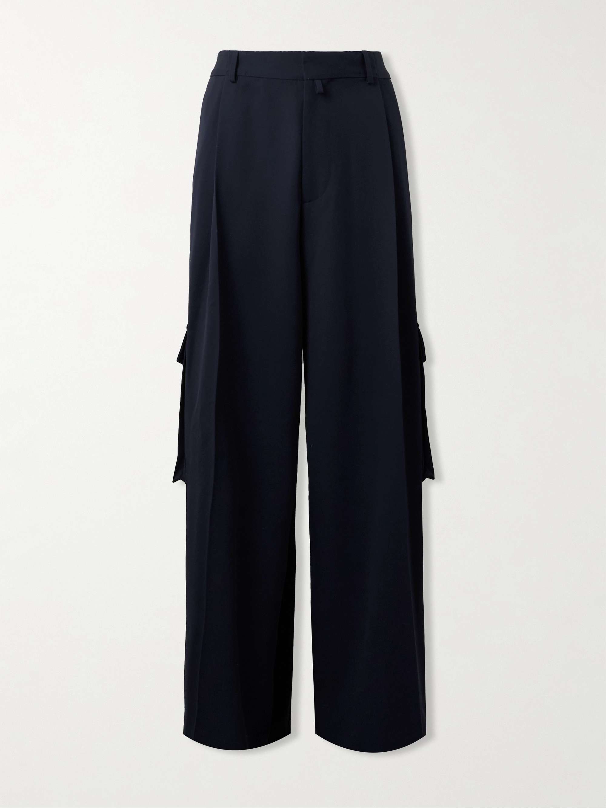 Wide-Leg Pleated Wool-Twill Cargo Trousers view