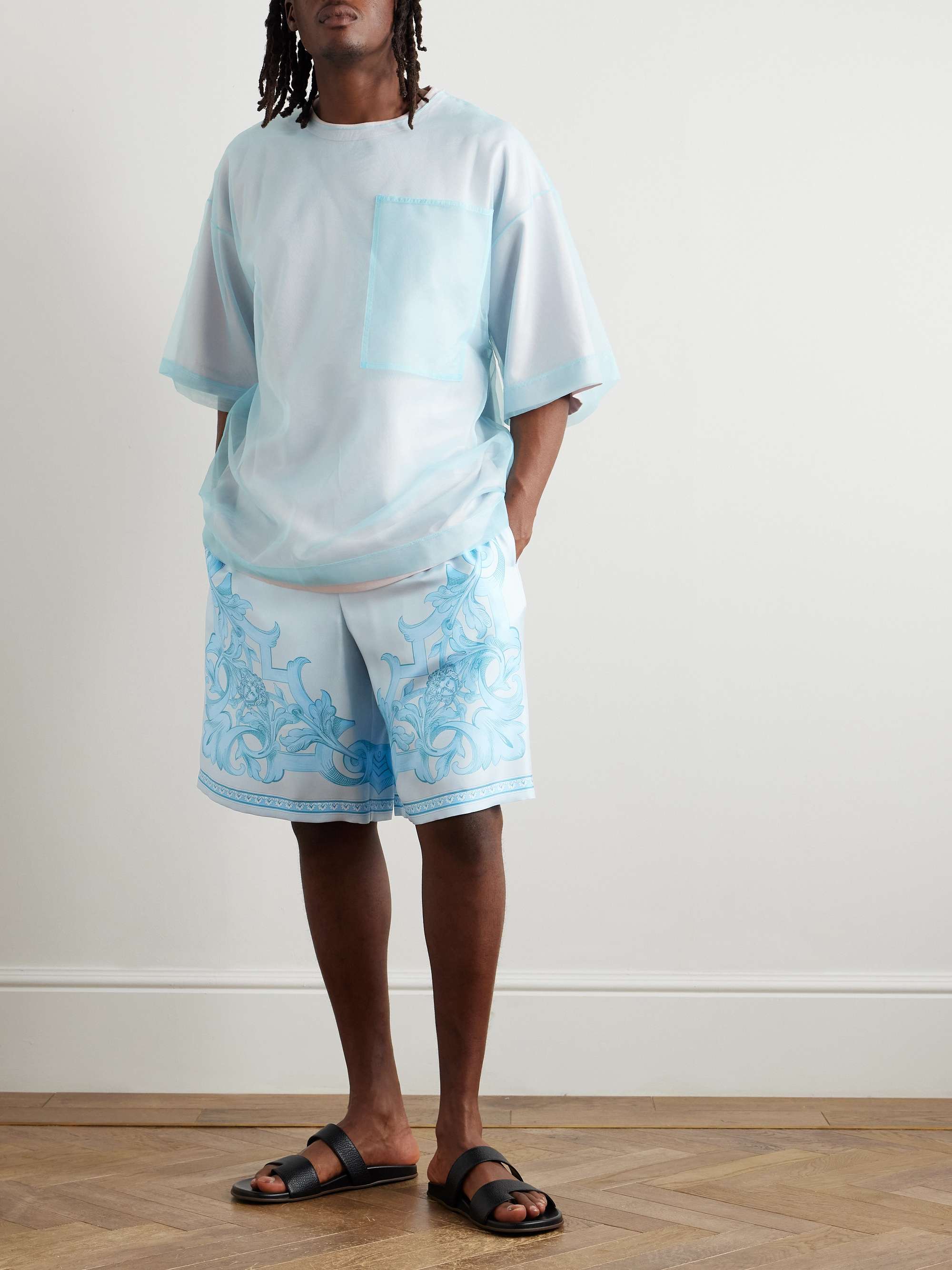 Straight-Leg Printed Silk-Twill Shorts view