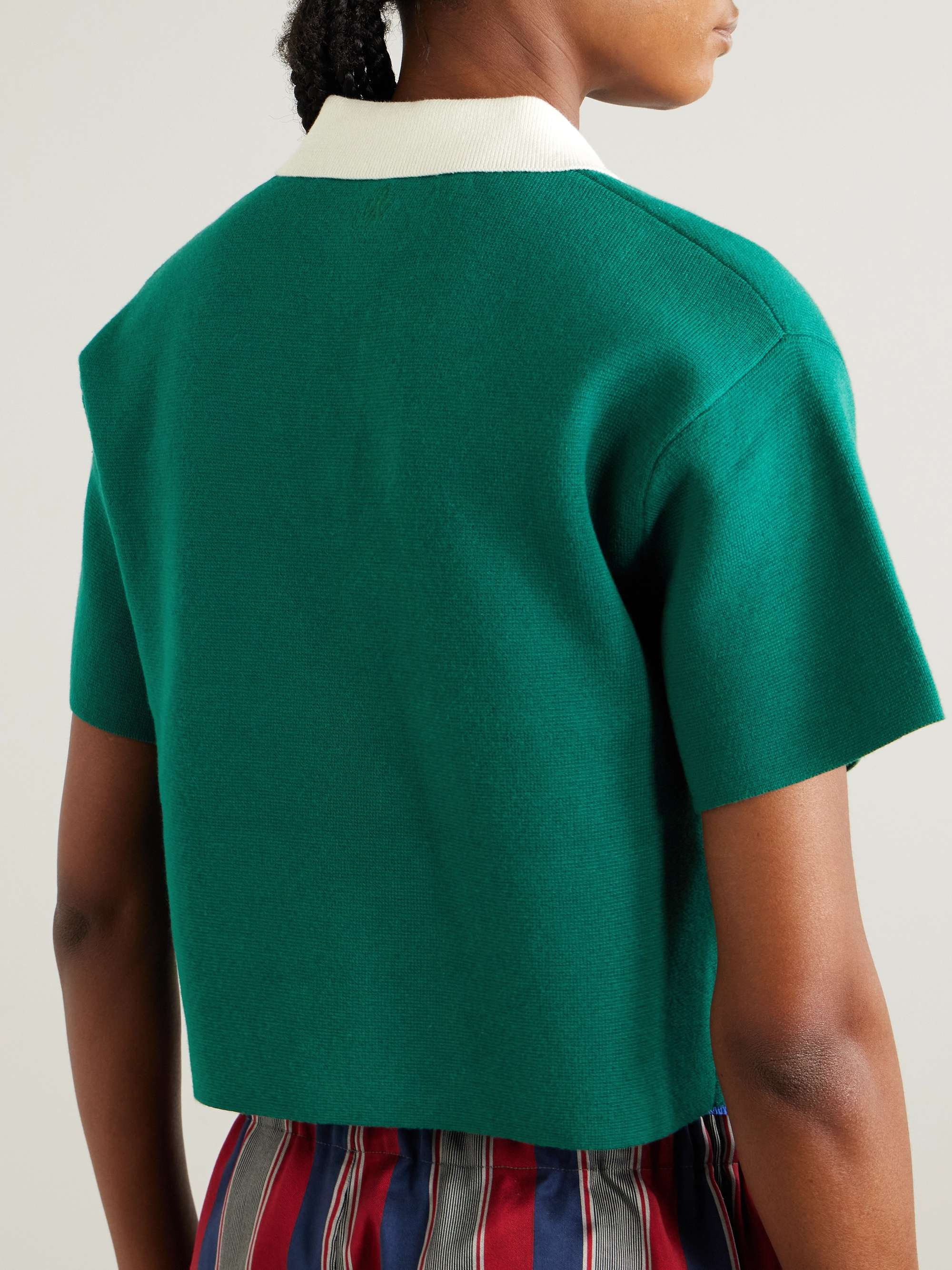 Cropped cotton and cashmere-blend polo top view