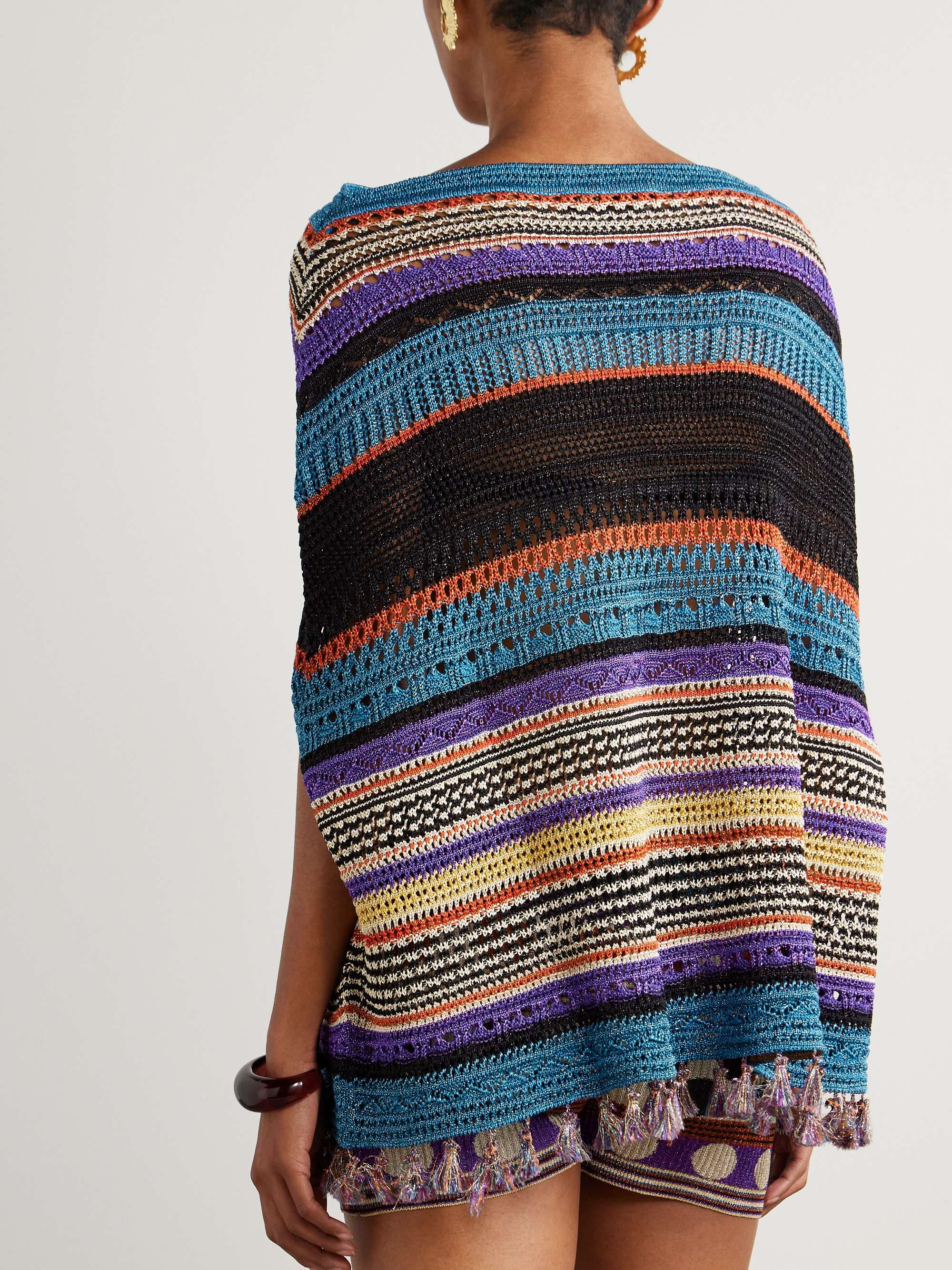 Striped metallic knitted poncho view