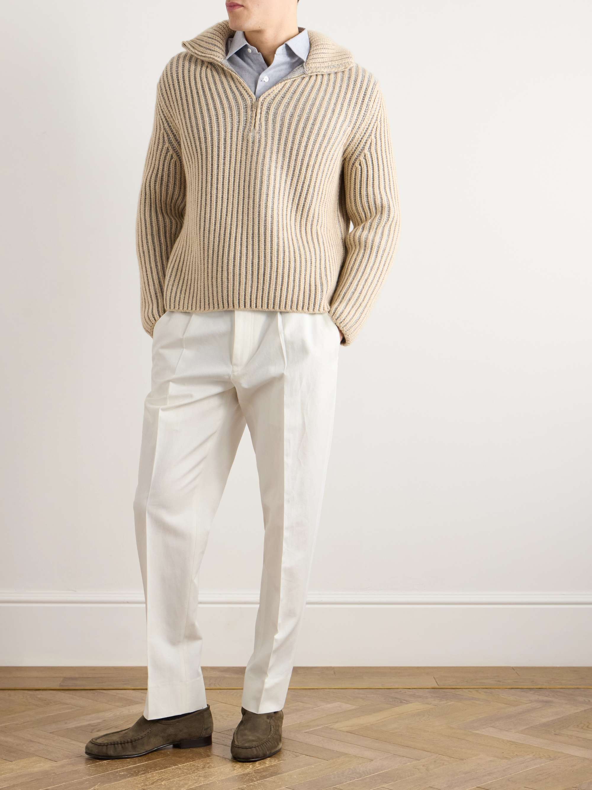 Tapered Pleated Cotton and Linen-Blend Twill Trousers view