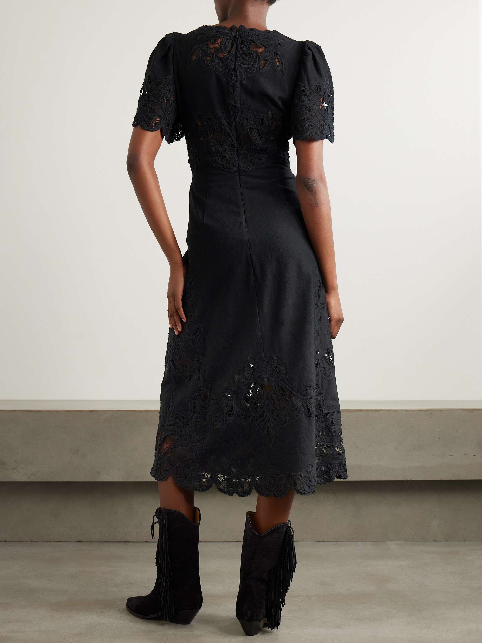 Gianna lace-trimmed embroidered cotton and linen-blend midi dress view