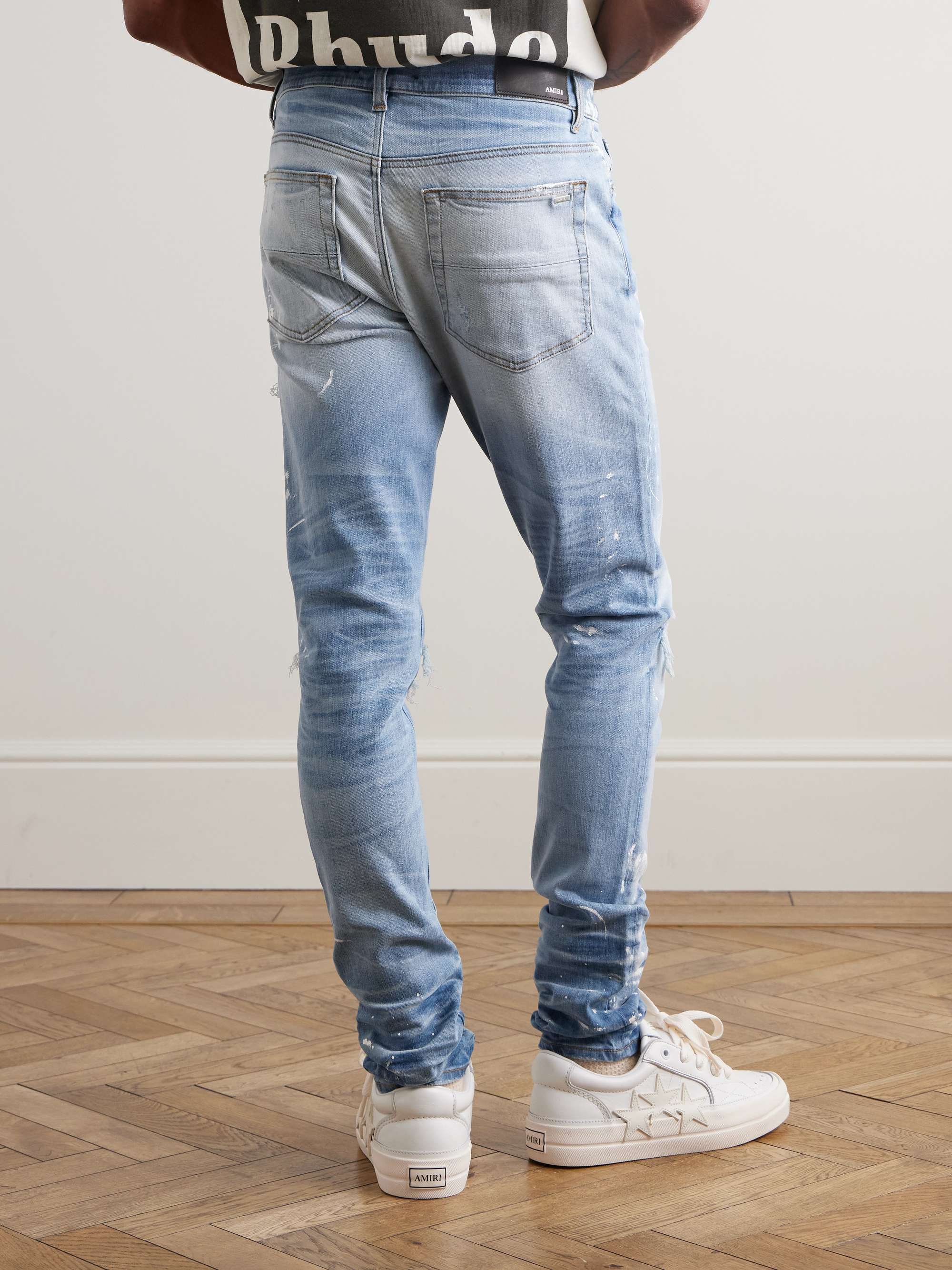 MX1 Slim-Fit Straight-Leg Panelled Distressed Paint-Splattered Jeans view