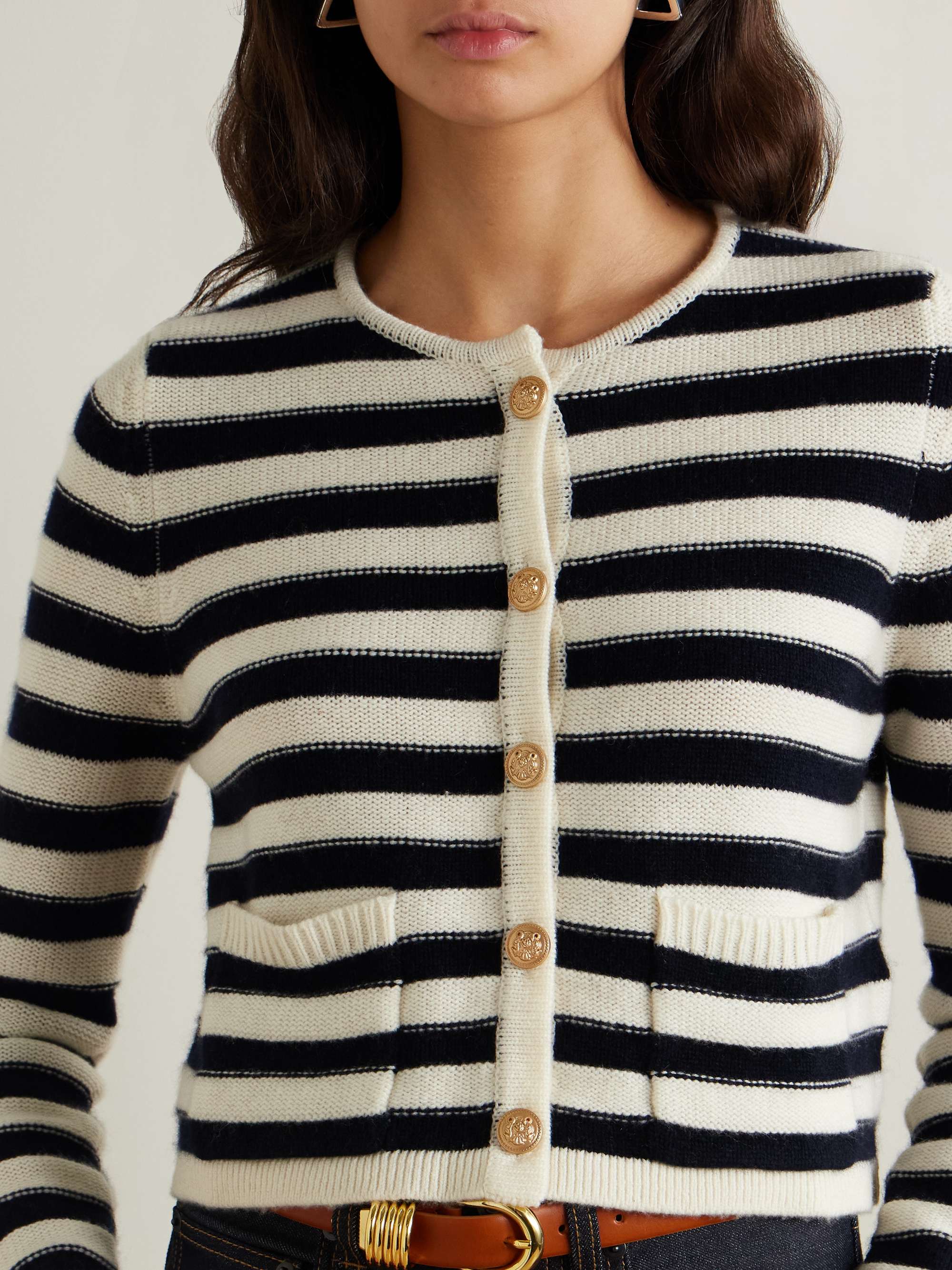 Striped wool and cashmere-blend cardigan view