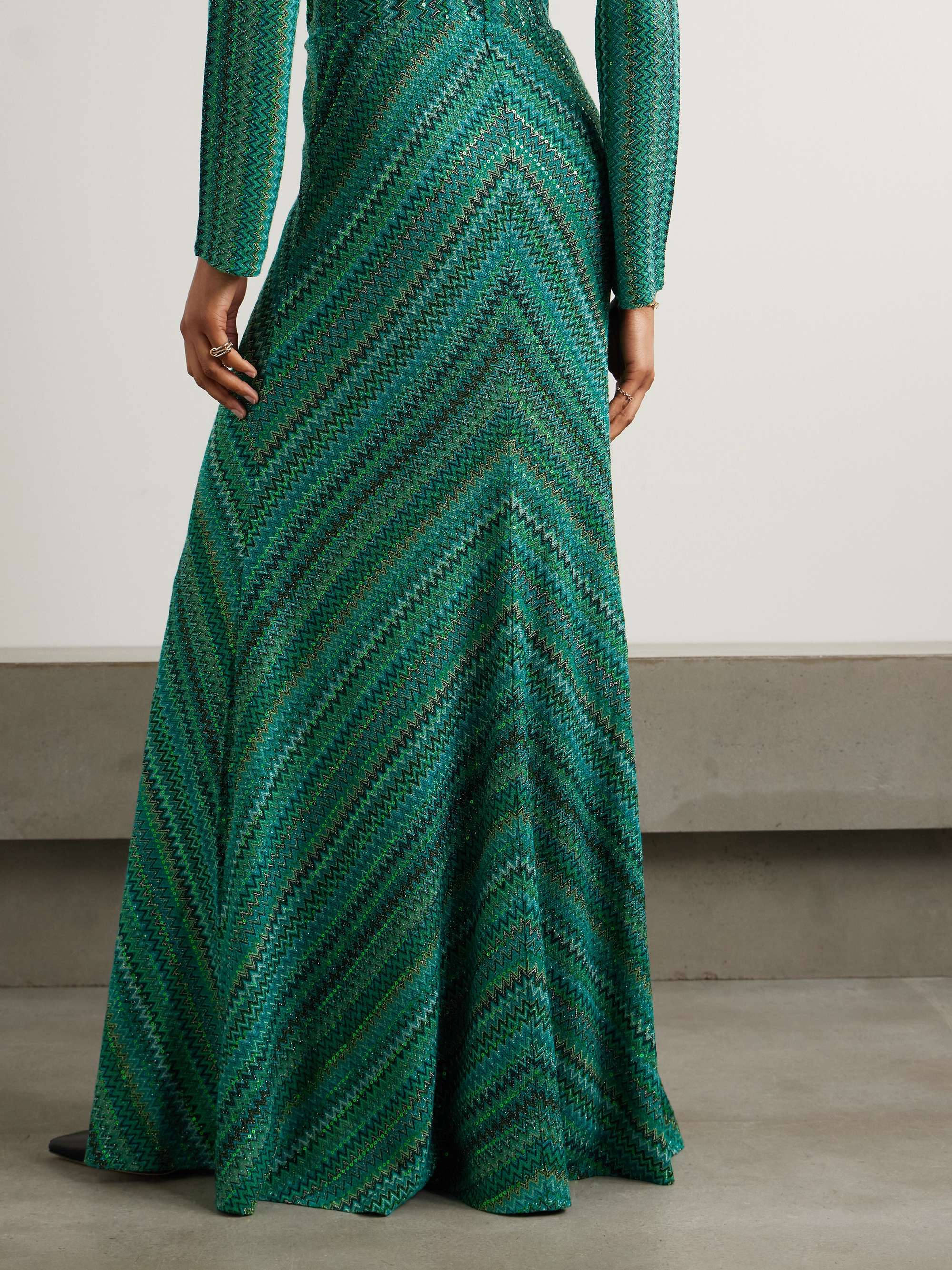 Sequined striped metallic crochet-knit maxi skirt view