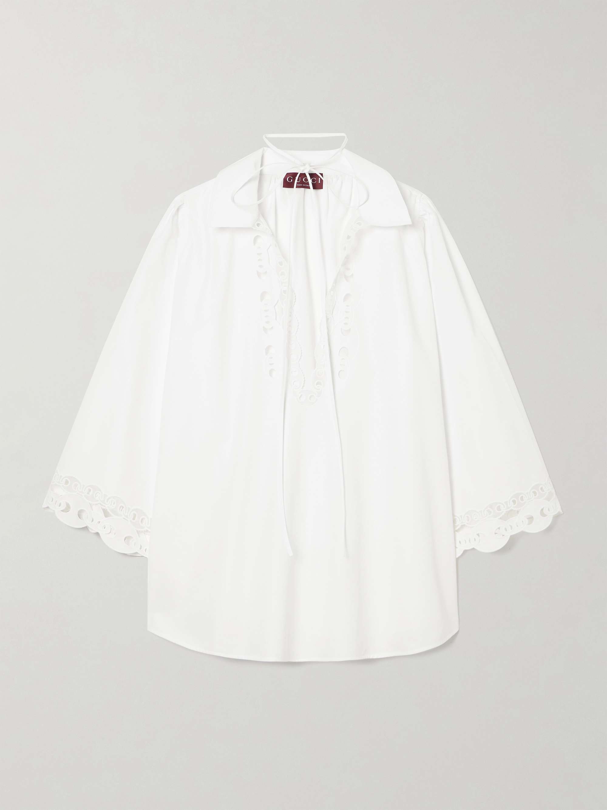 Broderie anglaise and tulle-trimmed cotton-poplin shirt view