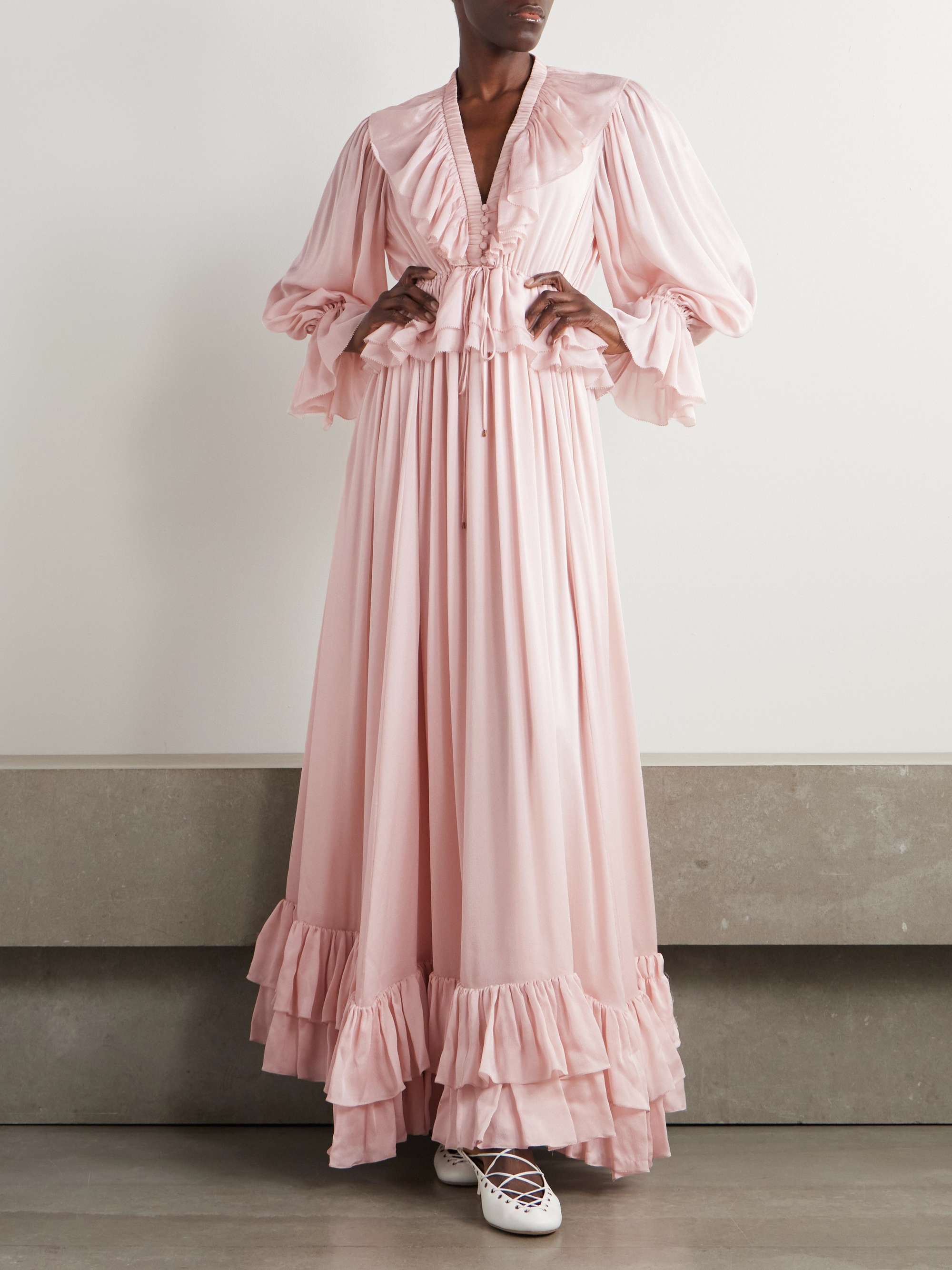 Ruffled silk-chiffon gown view