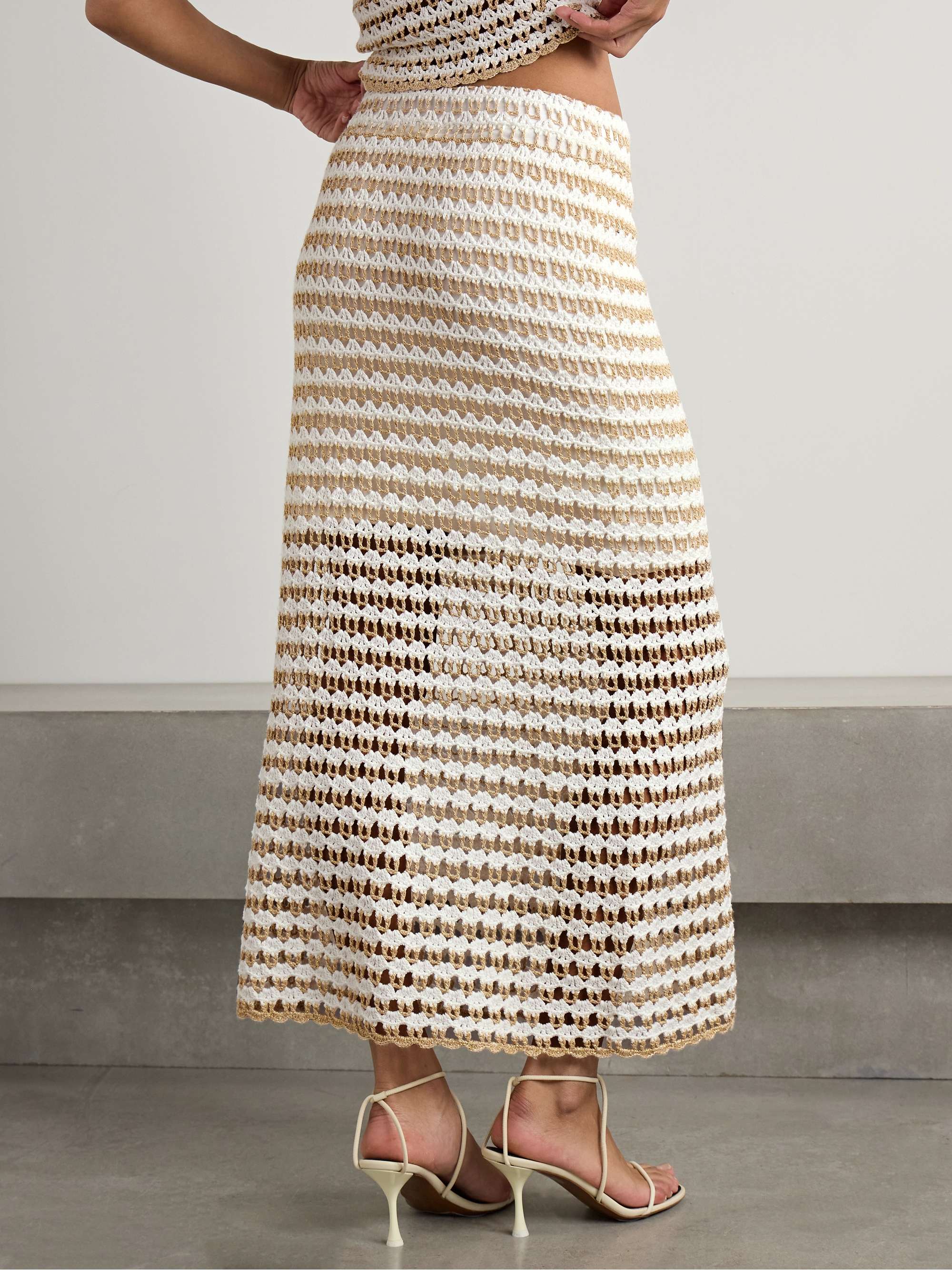 Tallow striped crocheted cotton-blend midi skirt view