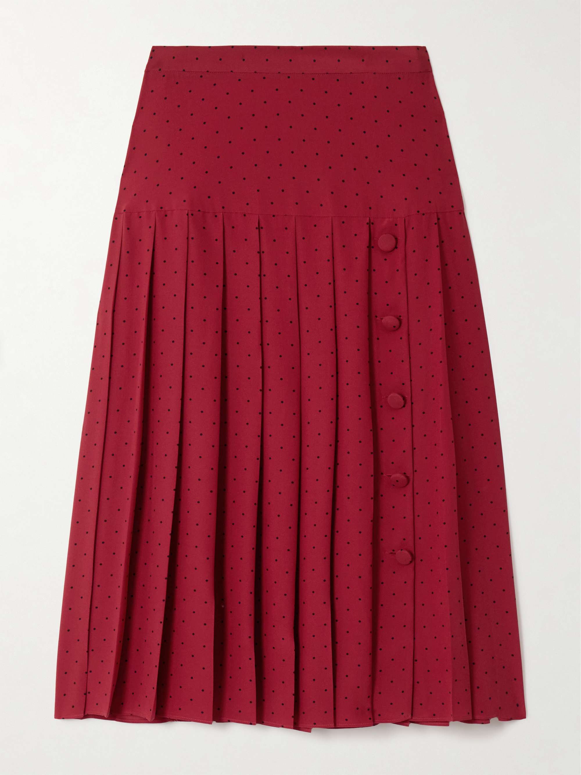 Pleated polka-dot silk midi skirt view