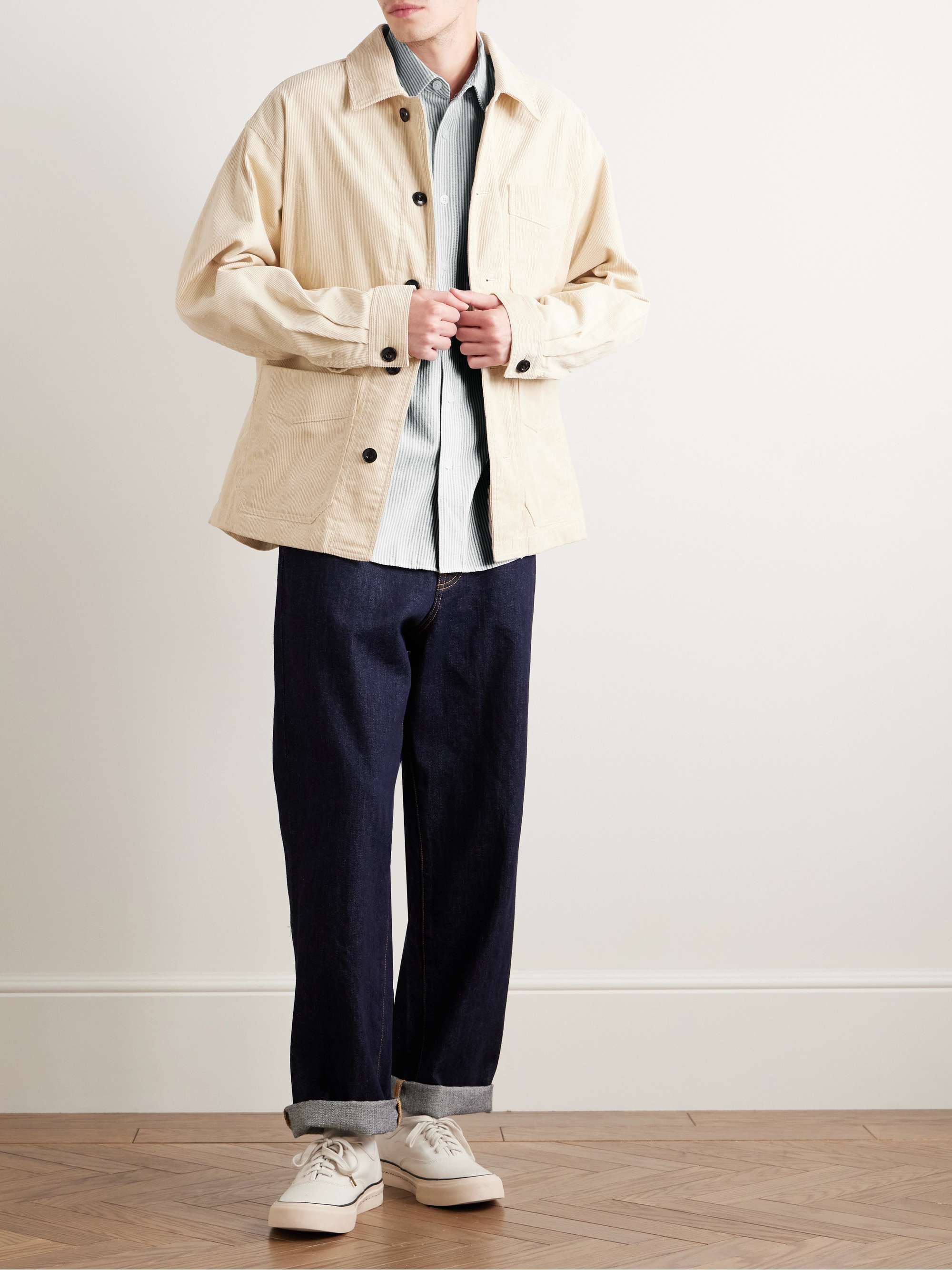 Button-Down Collar Striped Cotton-Blend Oxford Shirt view