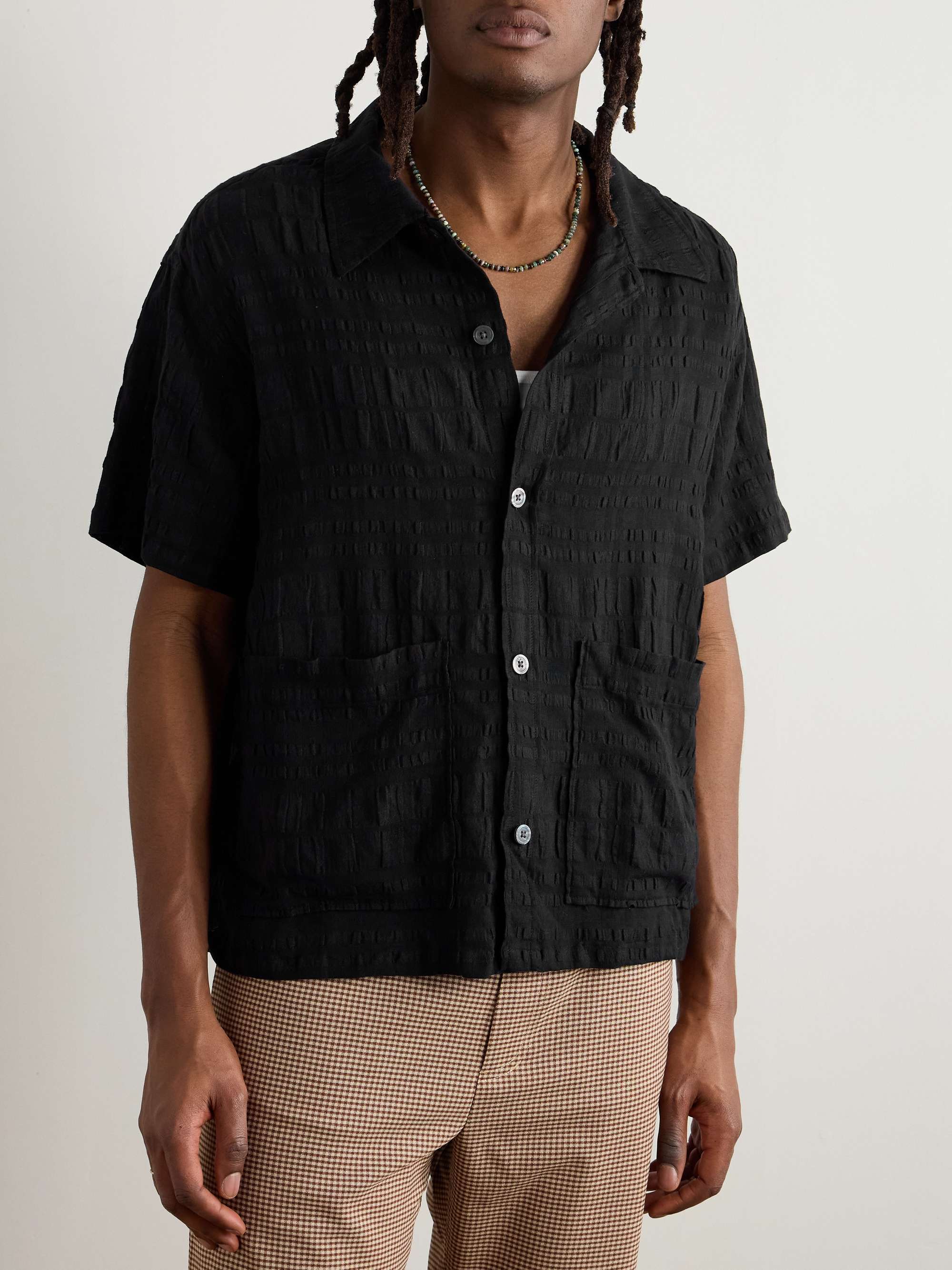 Stretch-Cotton and Linen-Blend Seersucker Shirt view