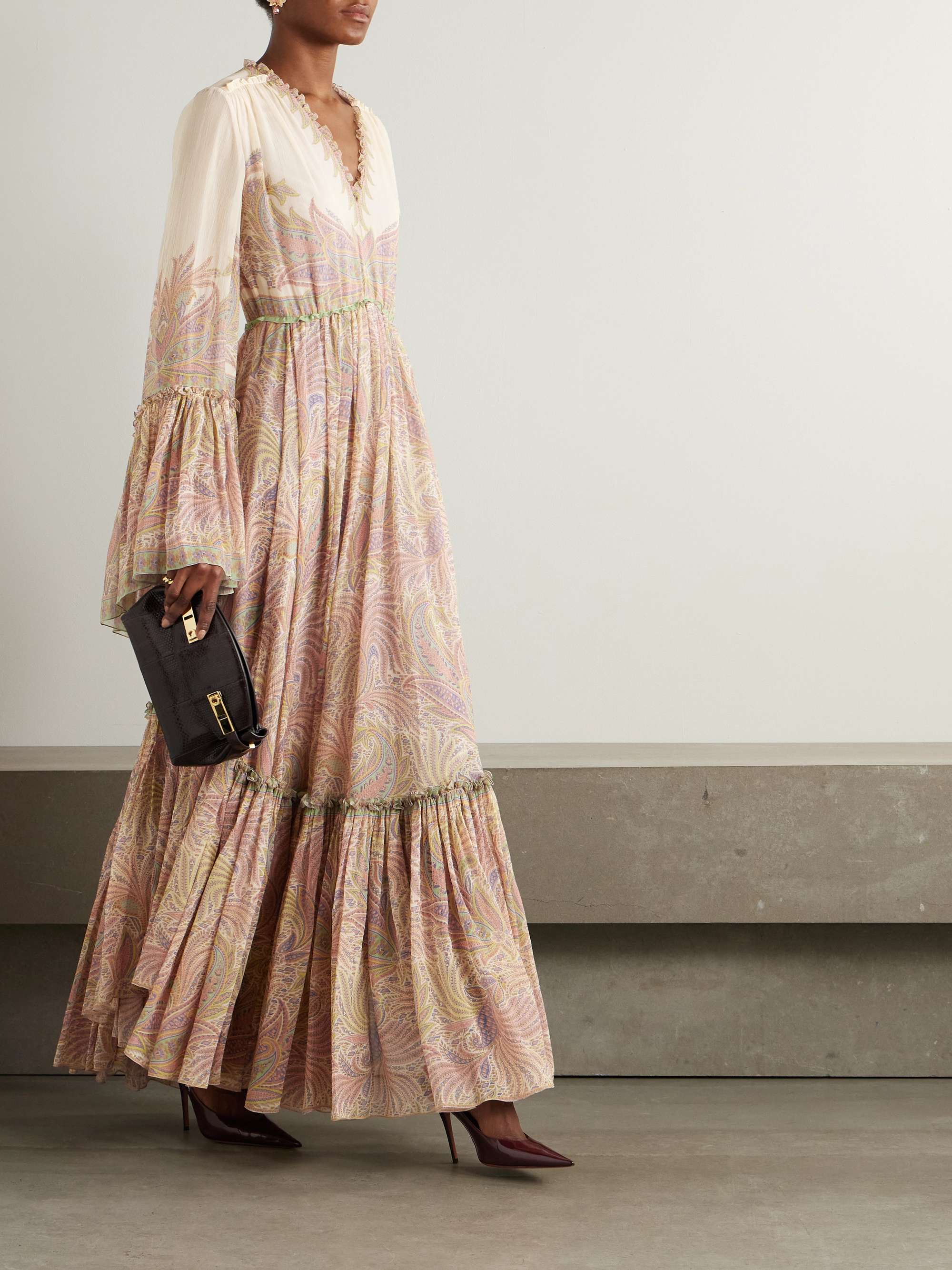 Tiered ruffled printed silk-crepon maxi dress view