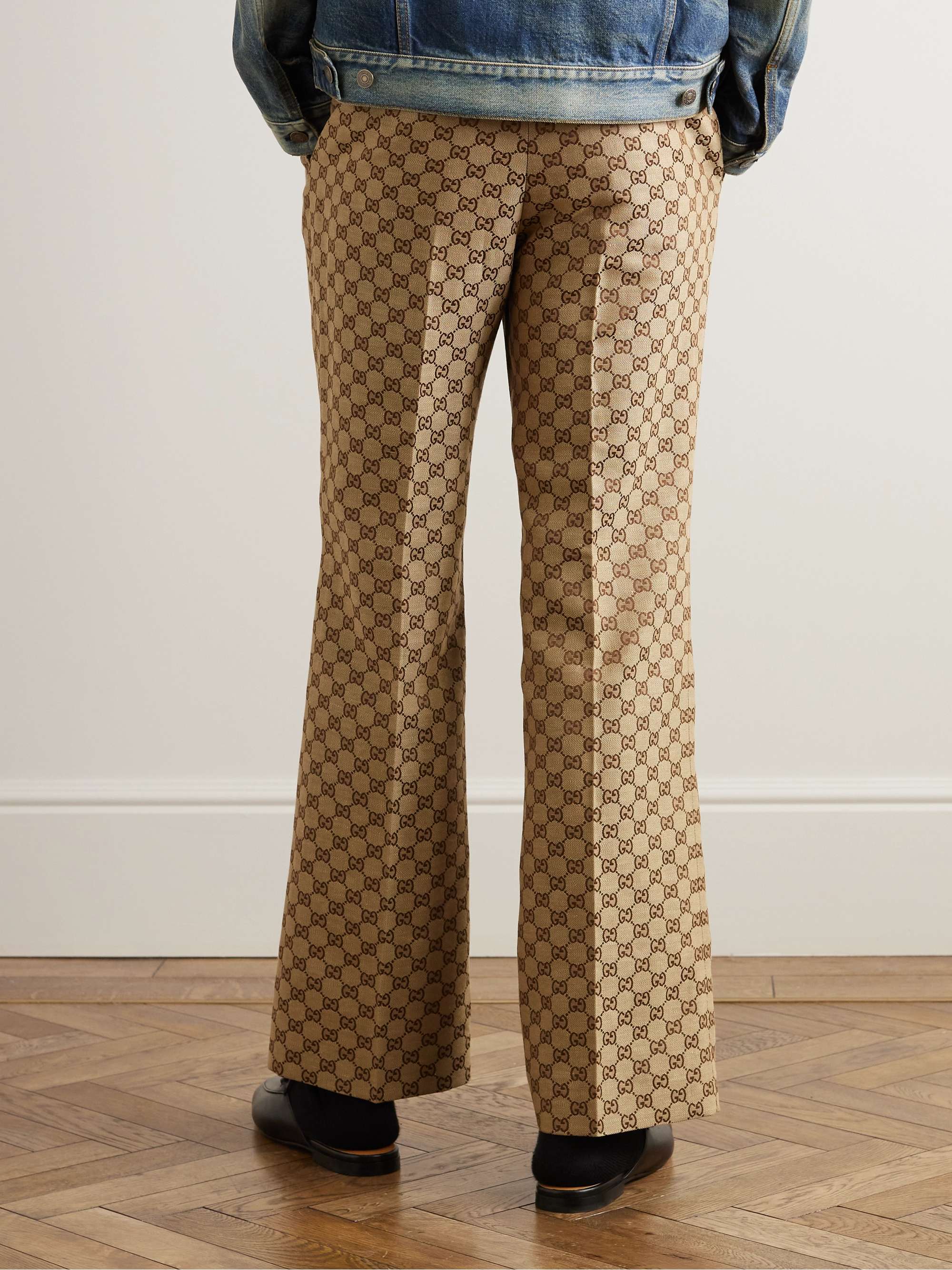 Aria Flared Monogrammed Linen-Blend Suit Trousers view