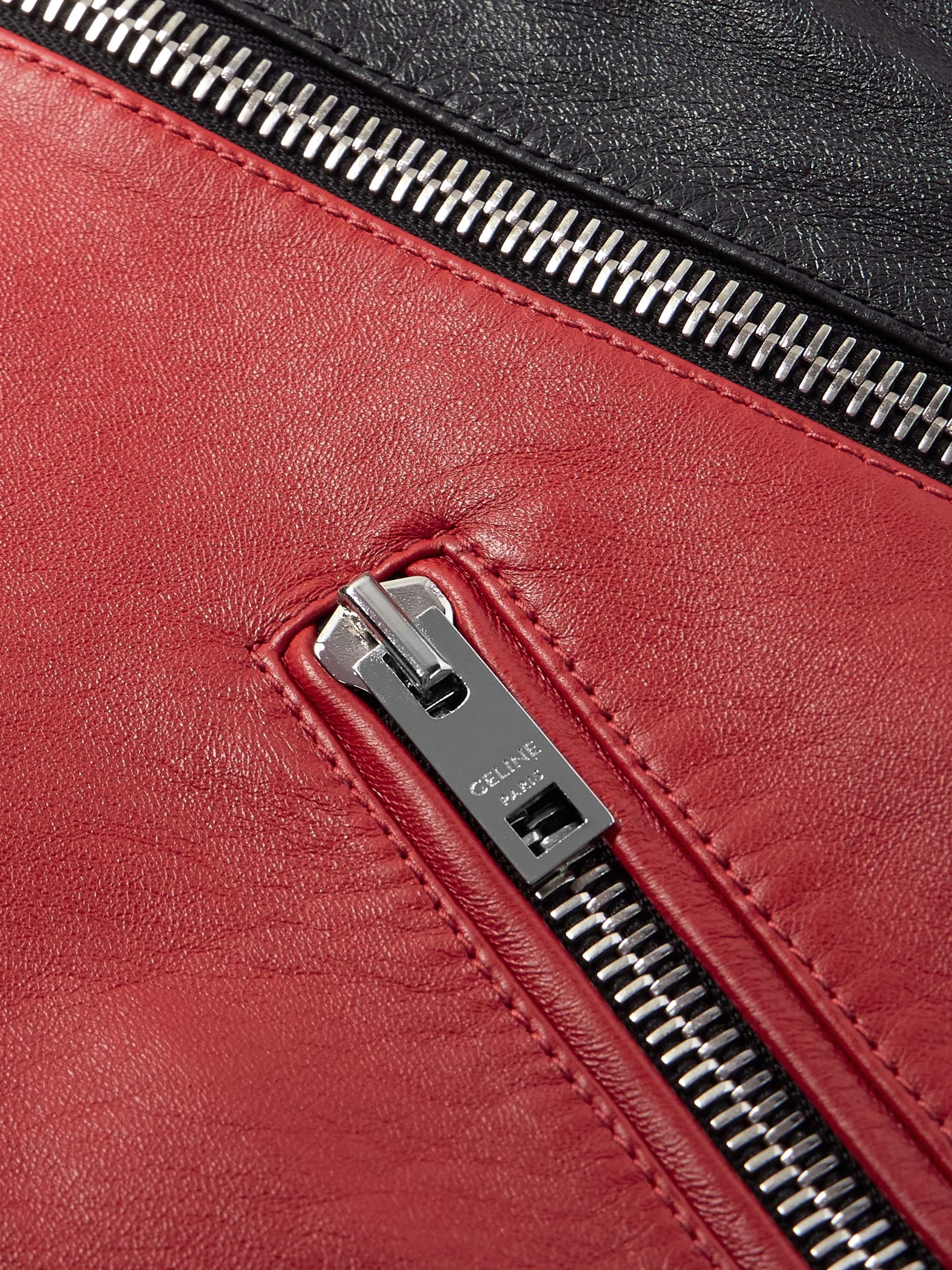 Color-Block Studded Leather Biker Jacket view