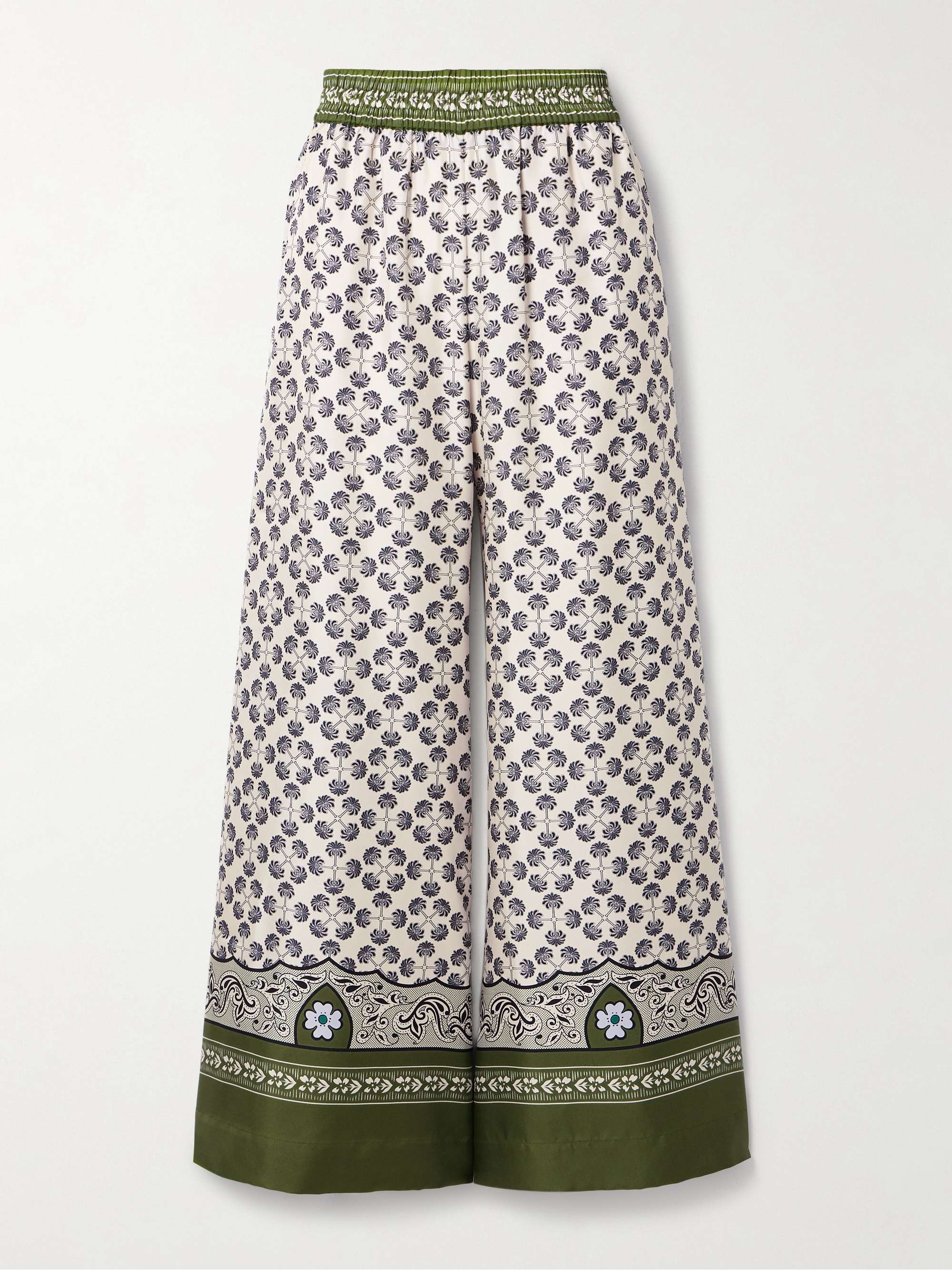 Palazzo printed silk-twill wide-leg pants view