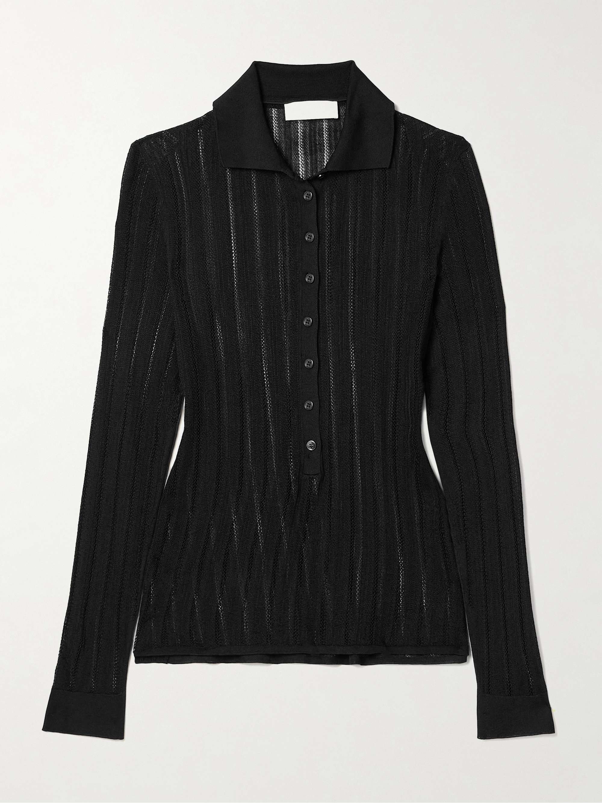 Lydia pointelle-knit mulberry silk polo sweater view