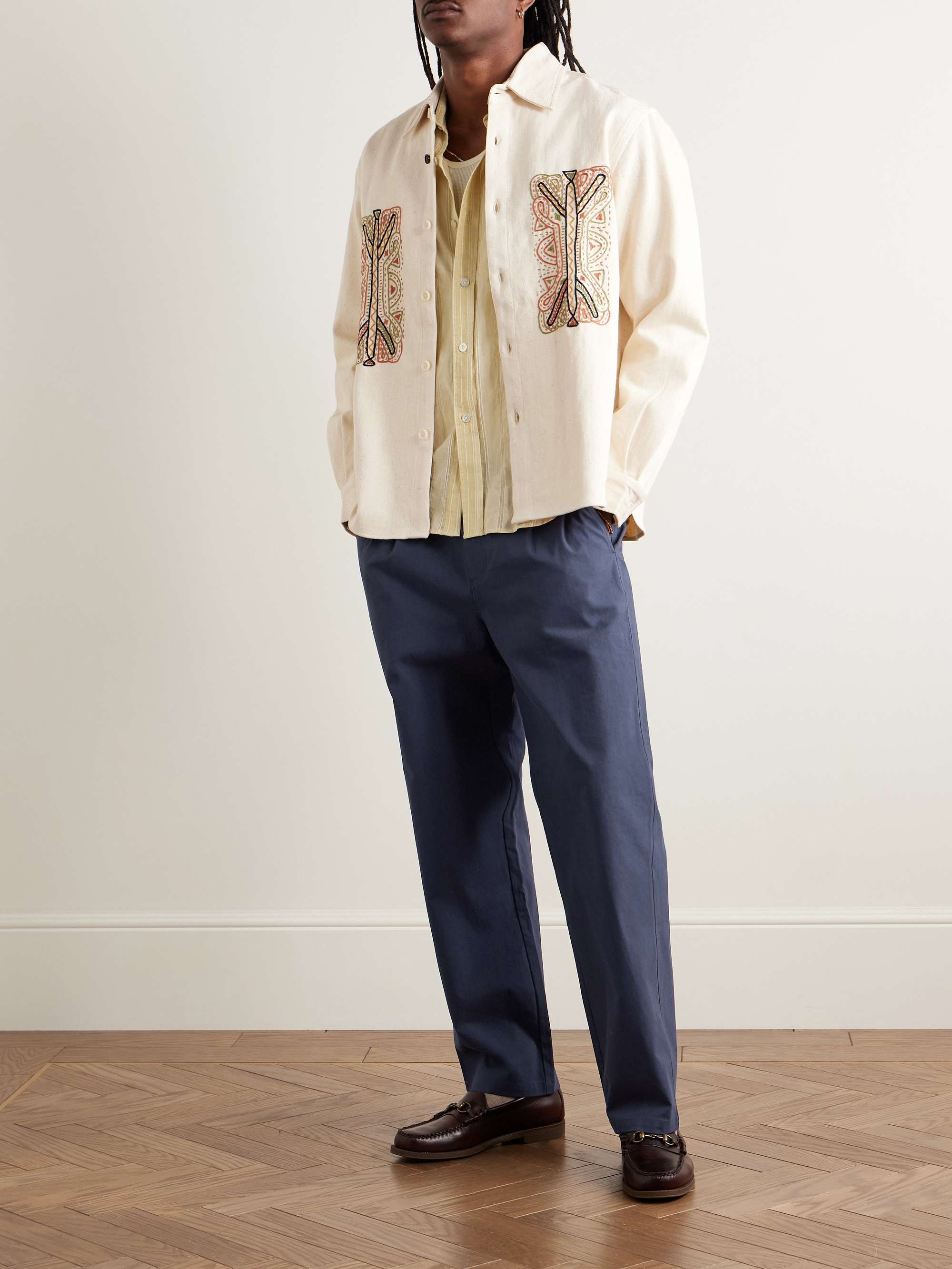 Straight-Leg Pleated Cotton-Sateen Trousers view