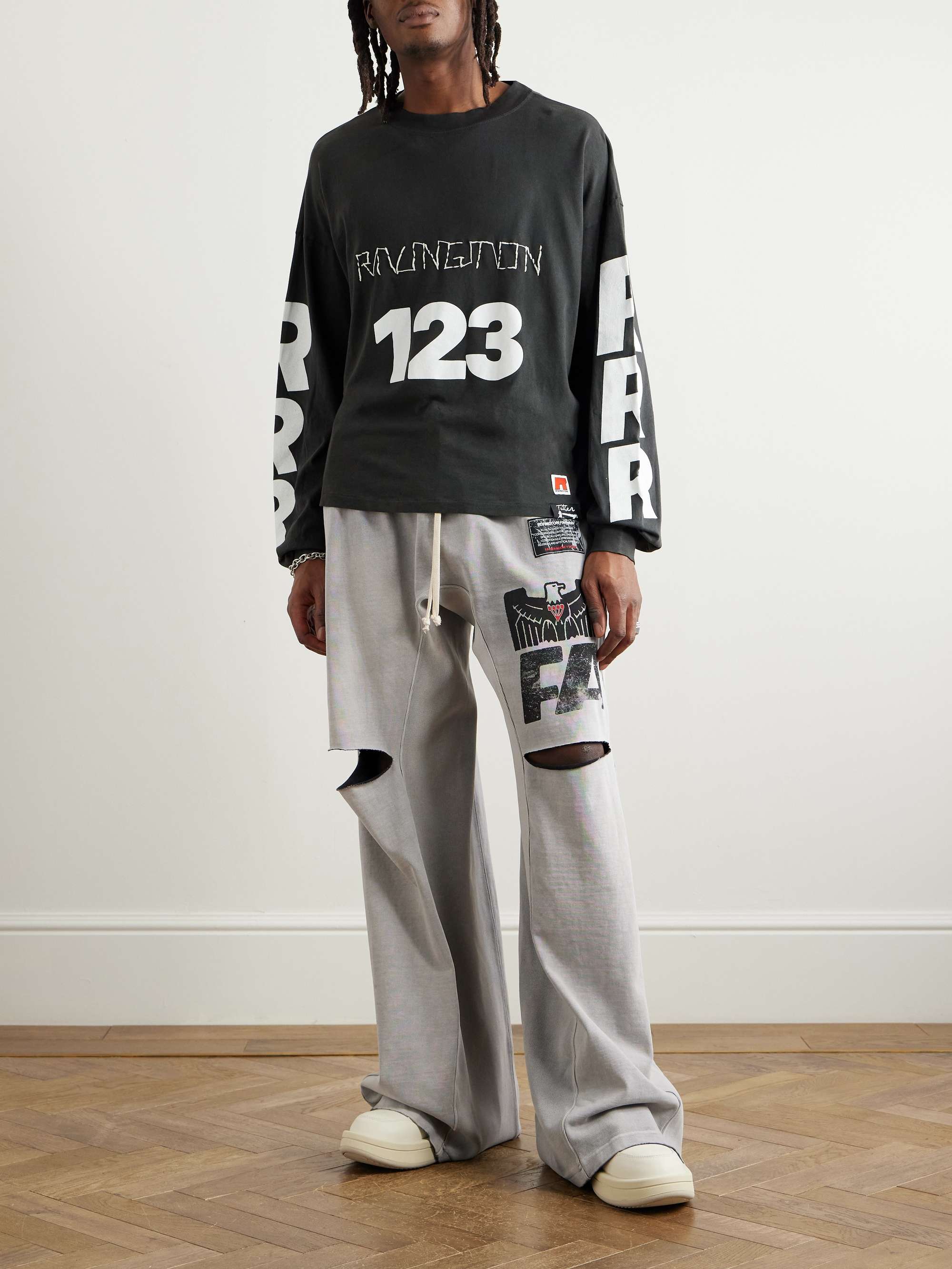 Flag Faster Wide-Leg Distressed Printed Cotton-Jersey Sweatpants view