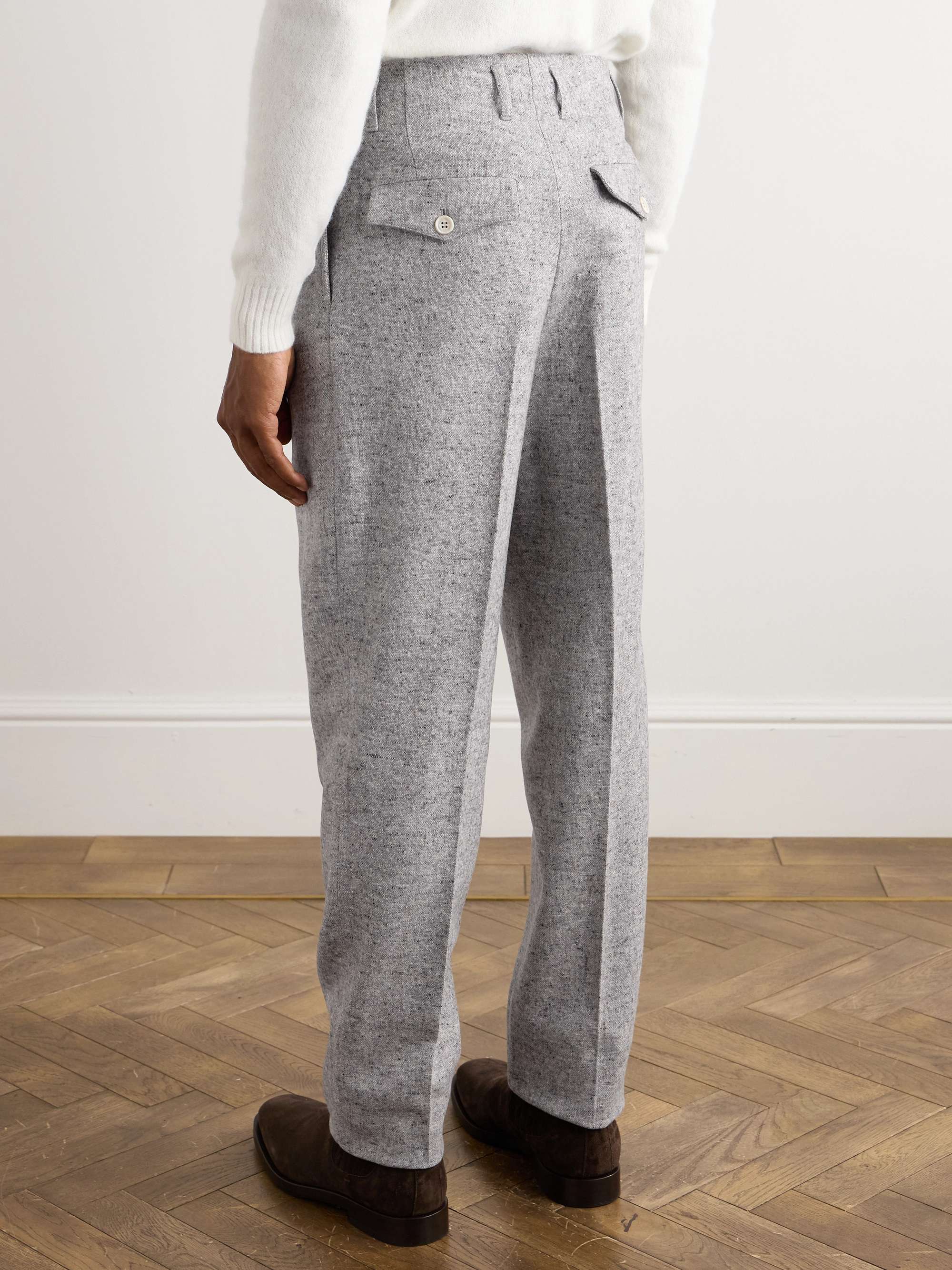 Straight-Leg Pleated Wool and Silk-Blend Trousers view