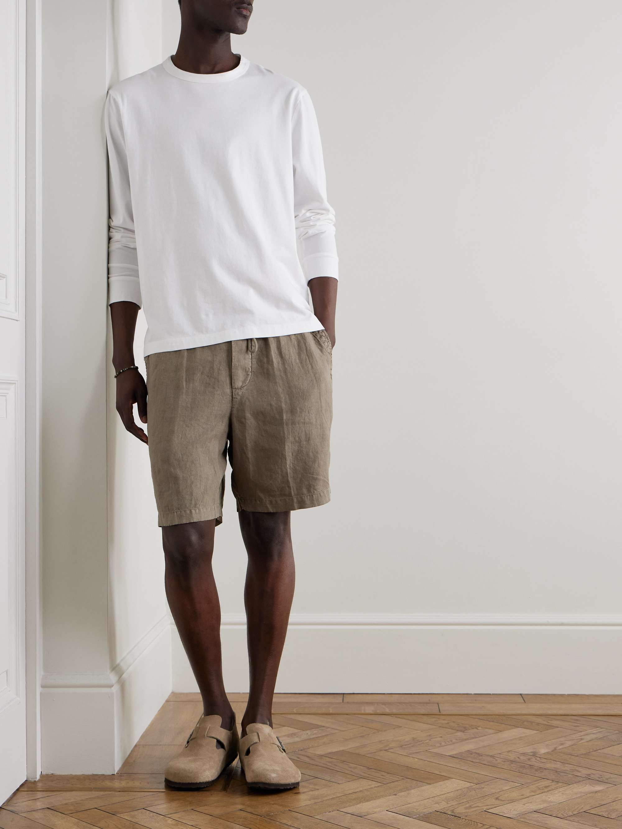 Straight-Leg Garment-Dyed Linen Drawstring Shorts view