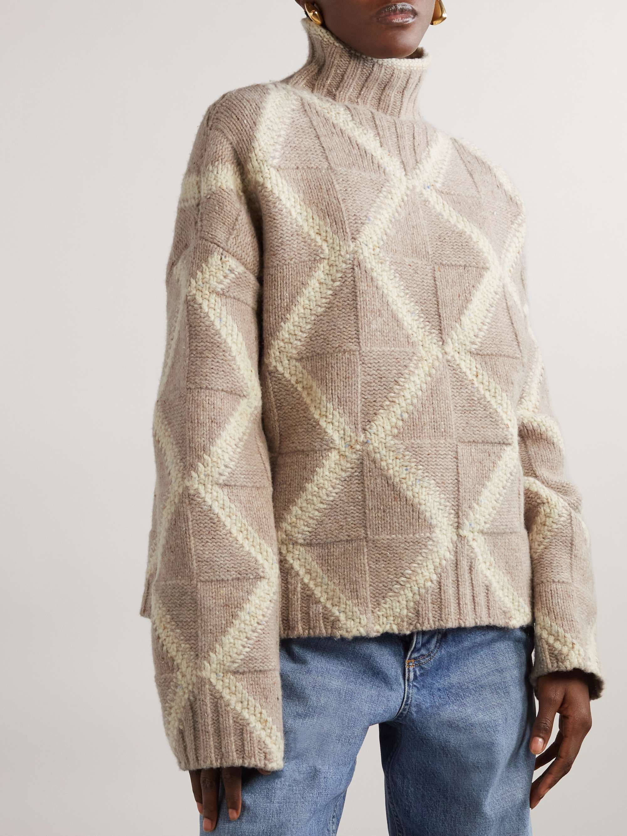 Argyle intarsia-knit wool turtleneck sweater view