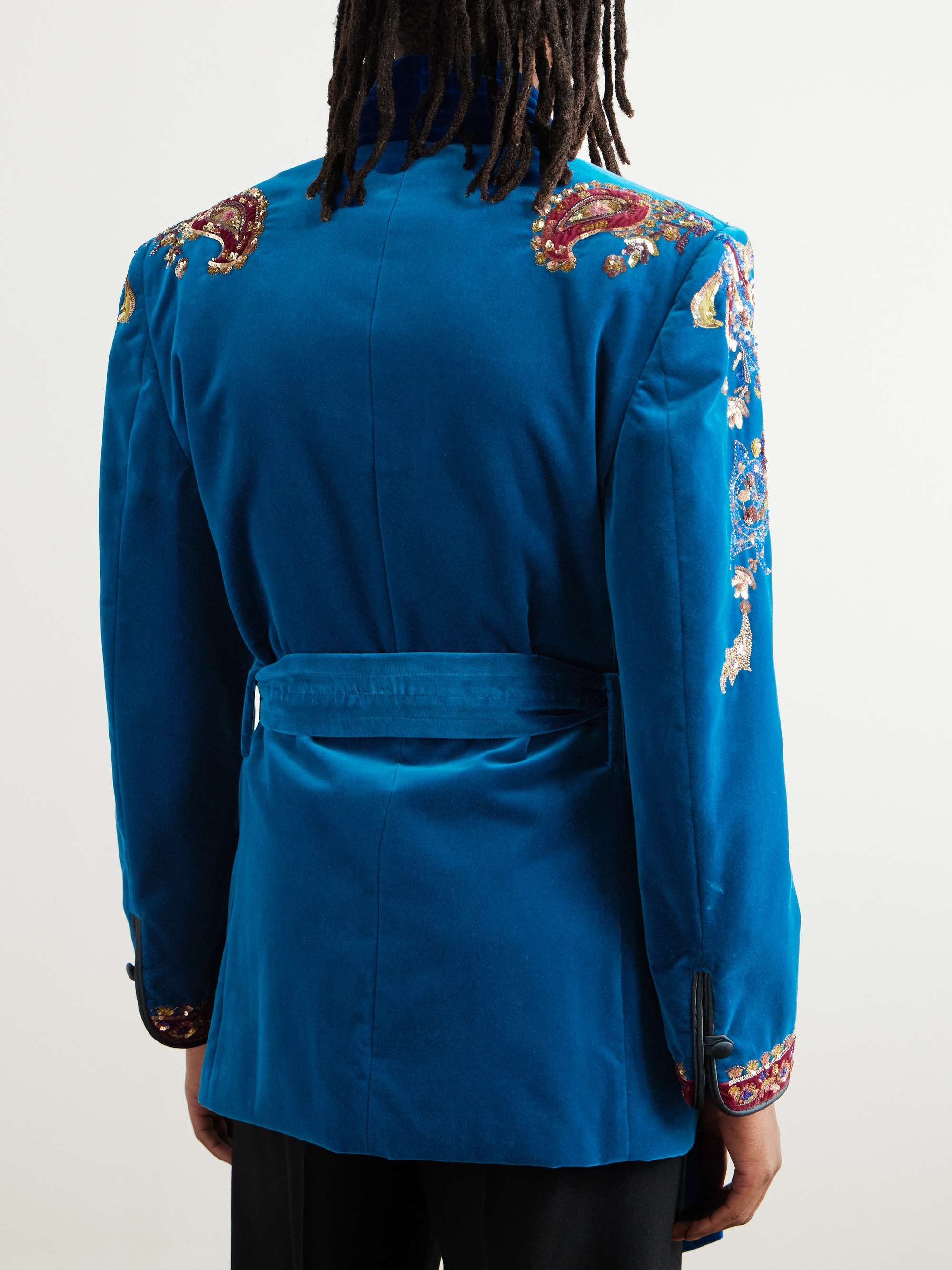 Belted Sequin-Embellished Cotton-Velvet Jacket view