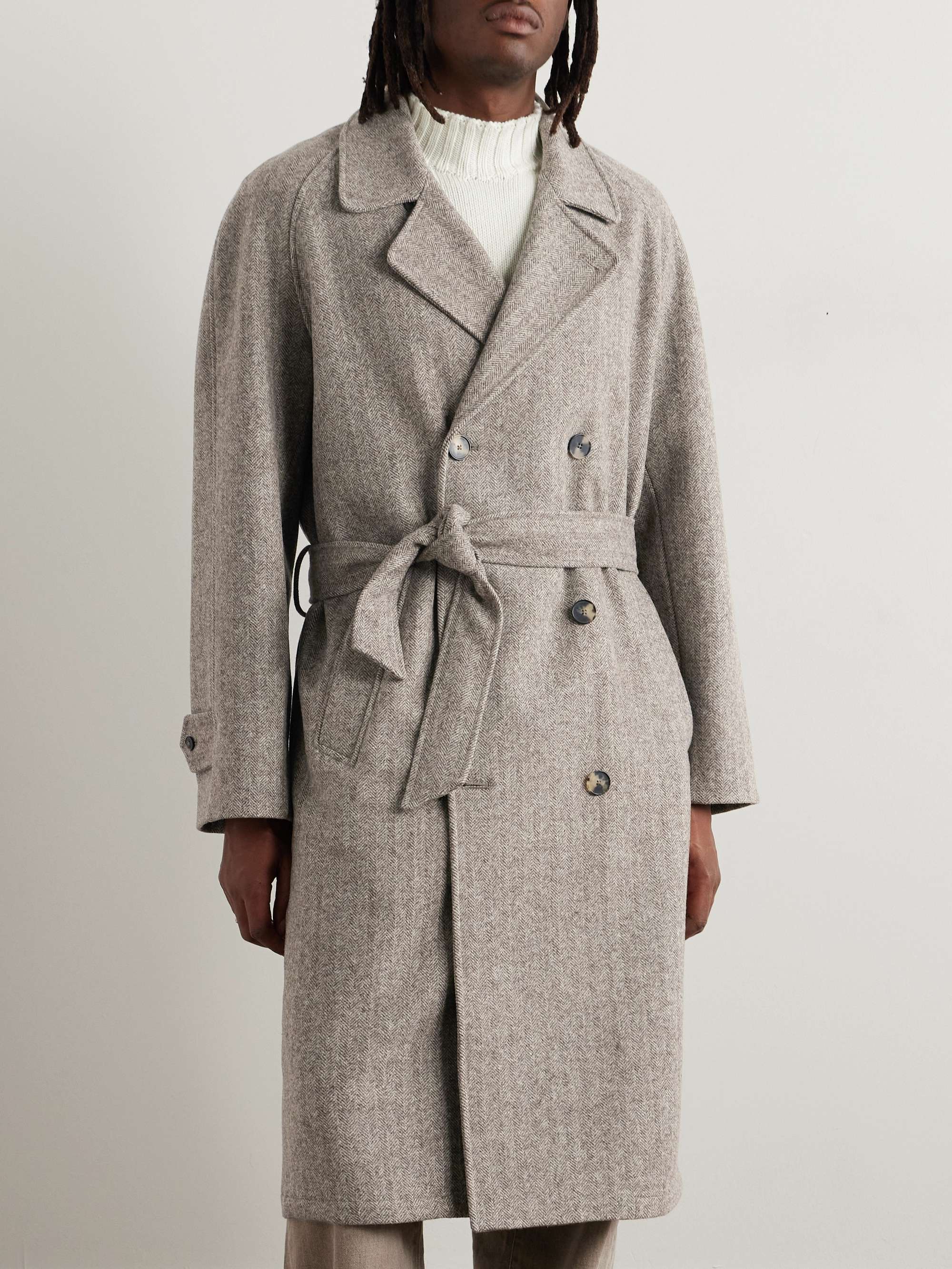Grandad Double-Breasted Herringbone Wool Coat view