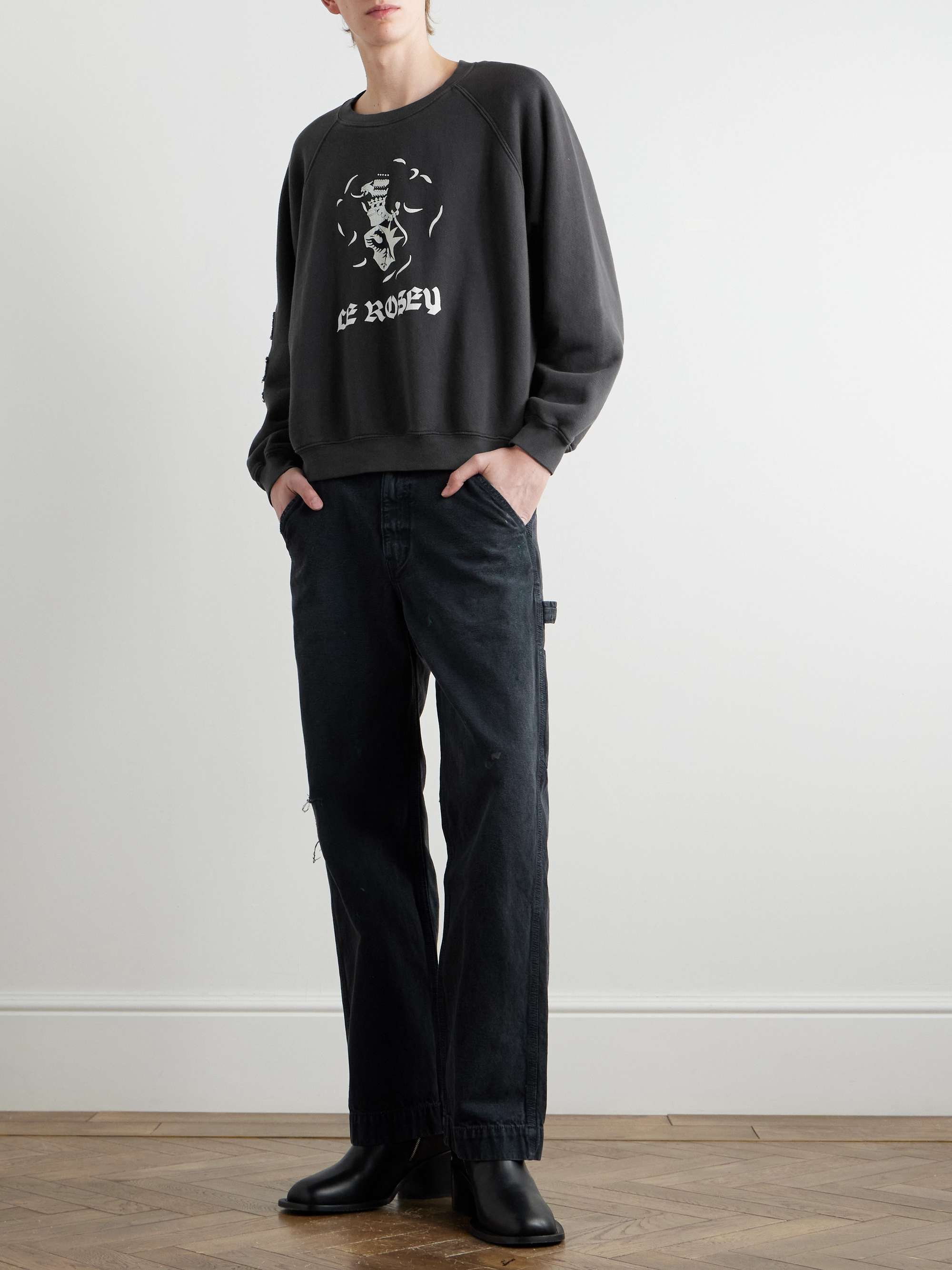 Le Rosey Logo-Print Distressed Cotton-Jersey Sweatshirt view