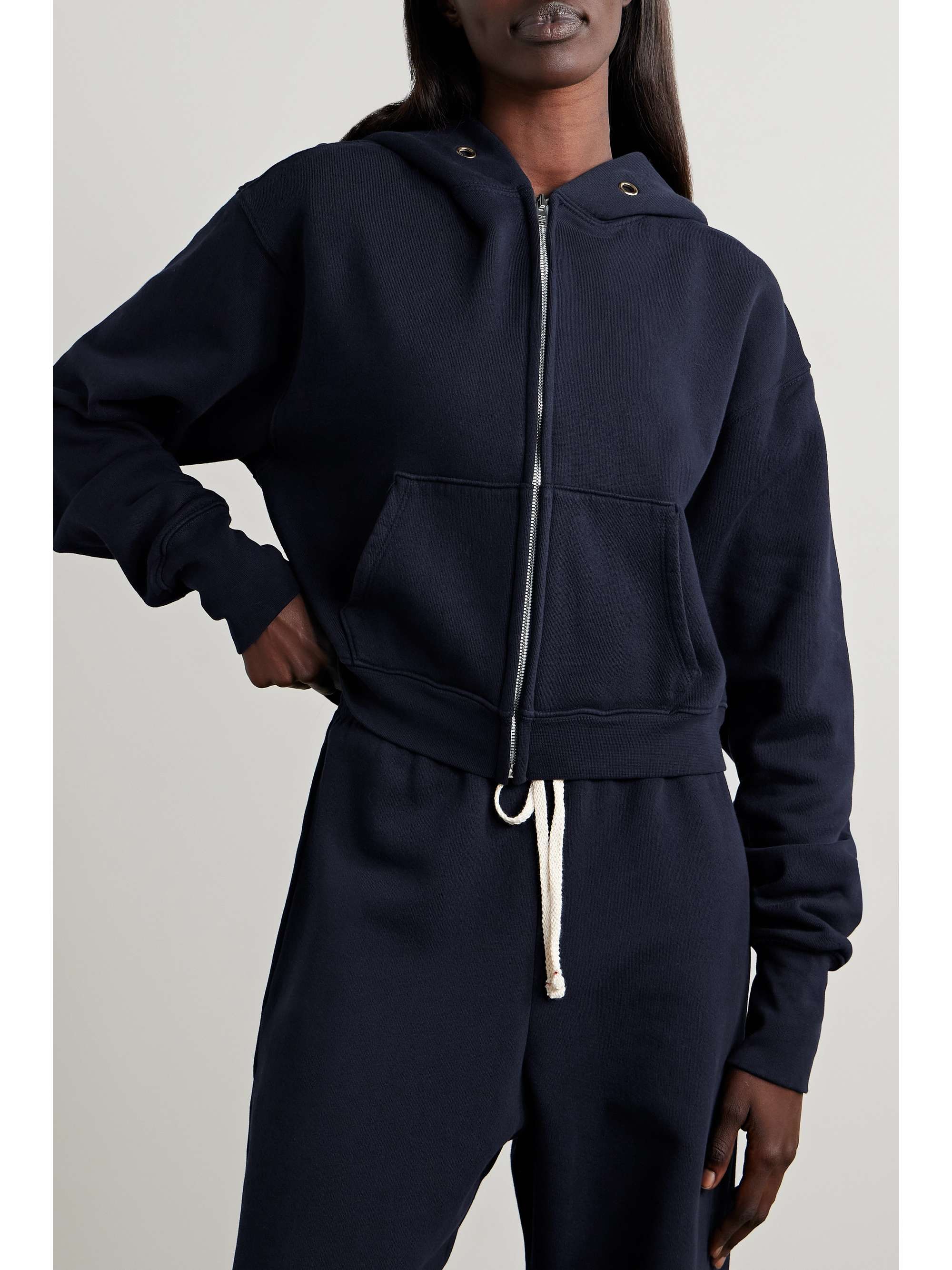 Zendaya cropped cotton-jersey zip-up hoodie view